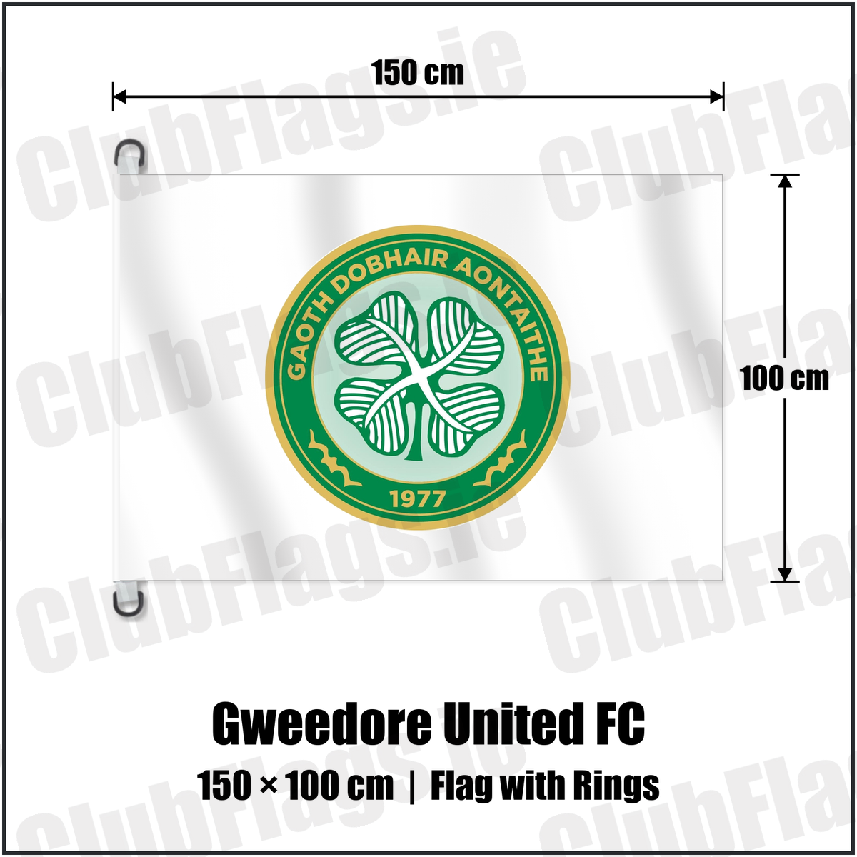Gweedore United FC 150cm x 100cm Flag Pole Flag with Rings with the club crest and colours, Donegal Football - ClubFlags.ie