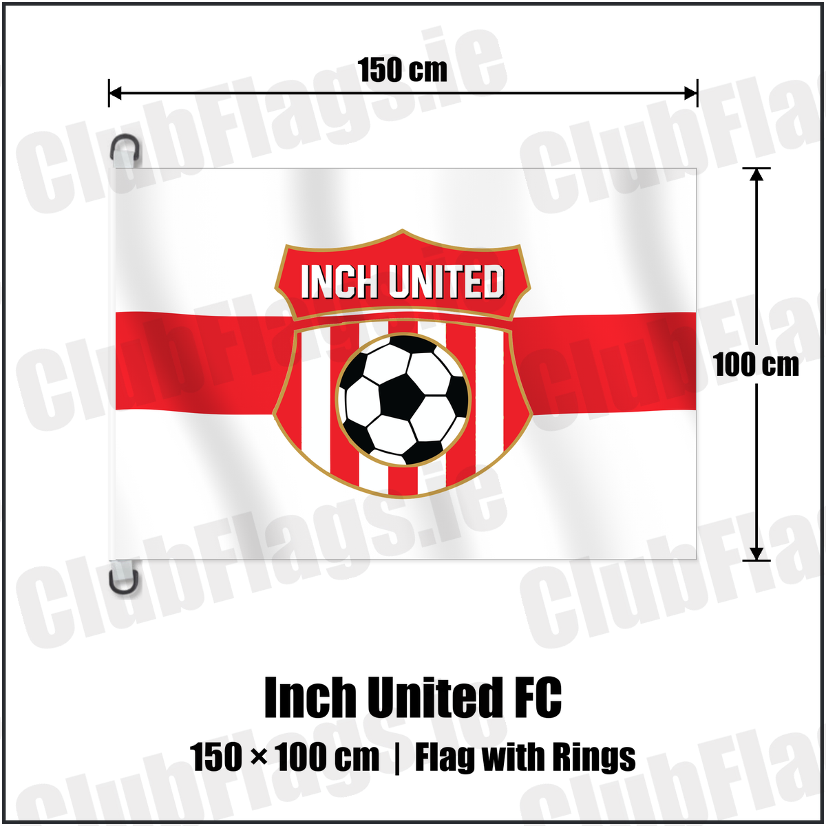 Inch United FC 150cm x 100cm Flag Pole Flag with Rings with the club crest and colours, Cork Football - ClubFlags.ie