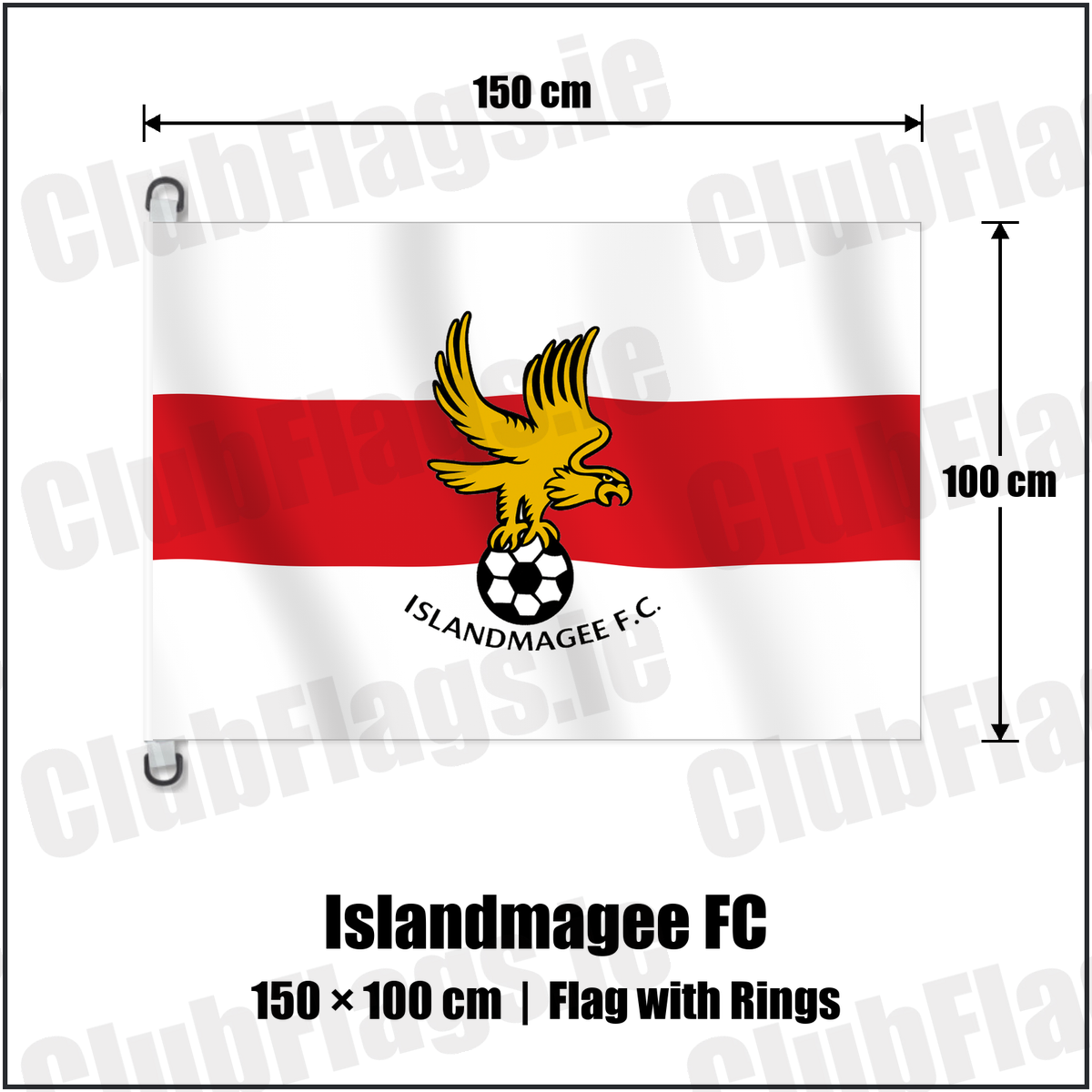 Islandmagee FC 150cm x 100cm Flag Pole Flag with Rings with the club crest and colours, Antrim Football - ClubFlags.ie