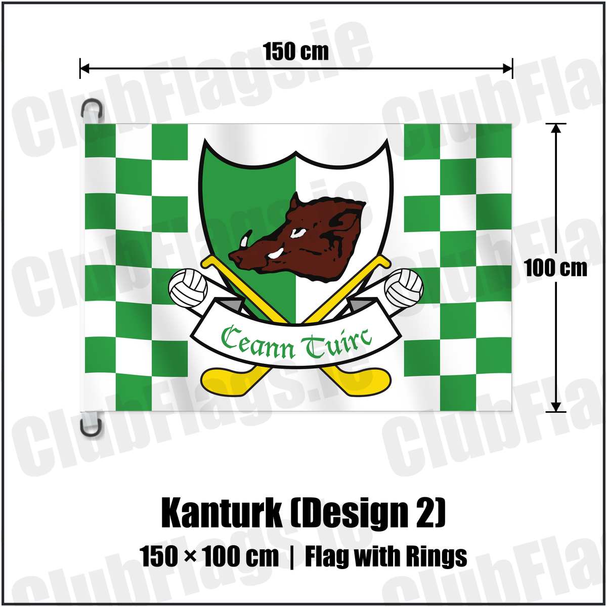 Kanturk (Design 2) 150cm x 100cm Flag Pole Flag with Rings with the verified club crest and colours, Cork GAA - ClubFlags.ie