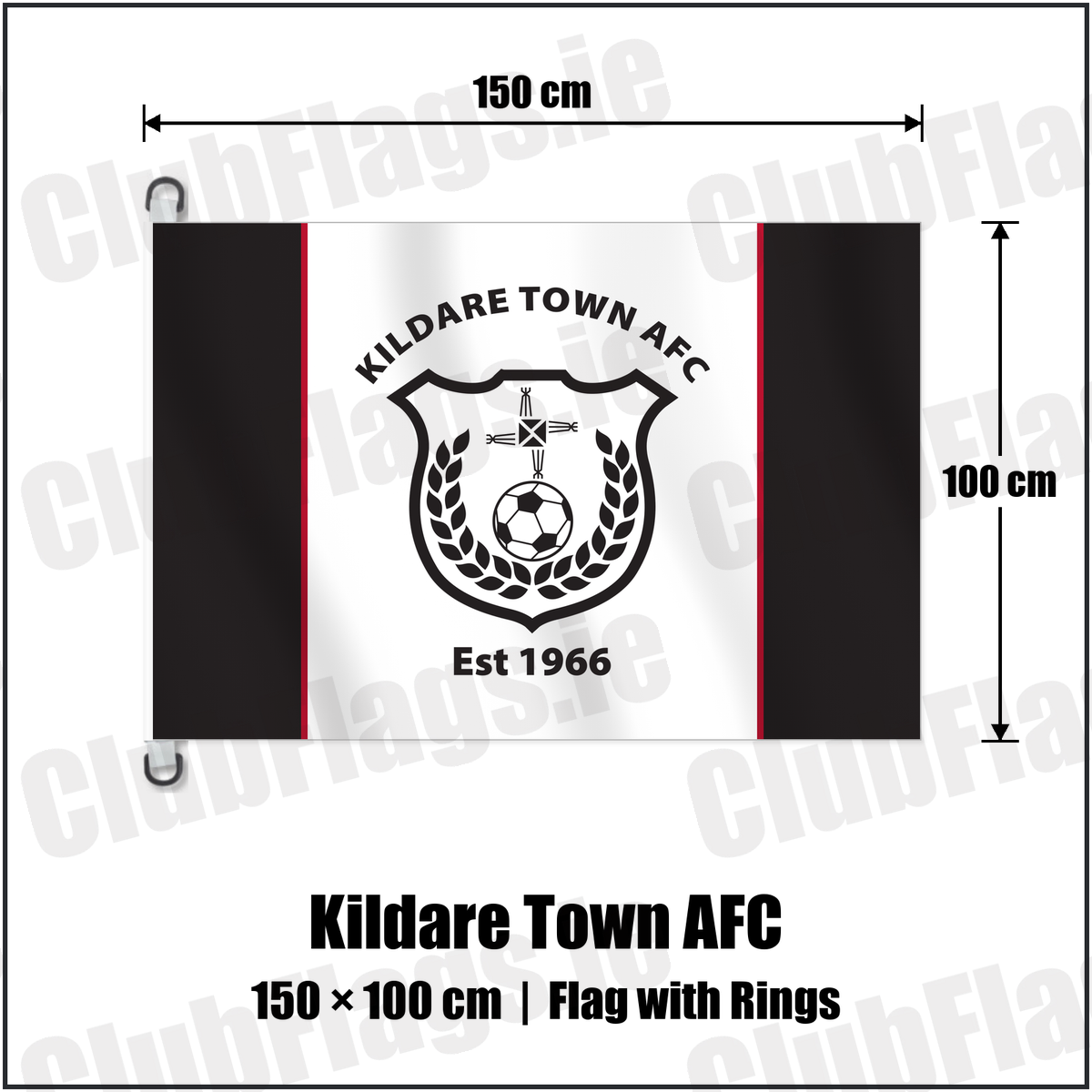 Kildare Town AFC 150cm x 100cm Flag Pole Flag with Rings with the club crest and colours, Kildare Football - ClubFlags.ie