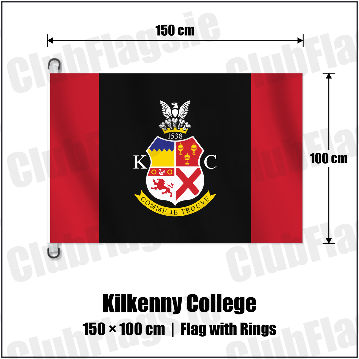 Kilkenny College 150cm x 100cm Flag Pole Flag with Rings with the club crest and colours, Kilkenny Rugby - ClubFlags.ie