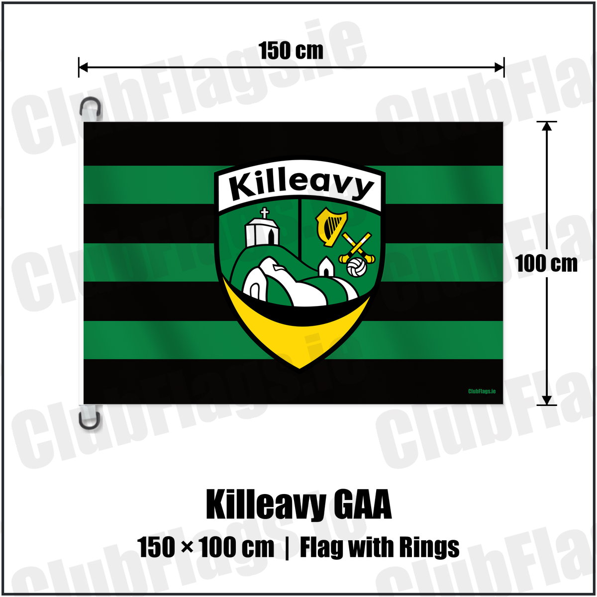 Killeavy GAA 150cm x 100cm Flag Pole Flag with Rings with the verified club crest and colours, Armagh GAA - ClubFlags.ie