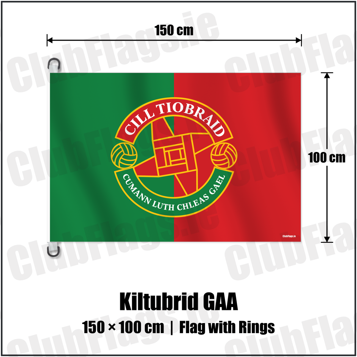 Kiltubrid GAA 150cm x 100cm Flag Pole Flag with Rings with the verified club crest and colours, Leitrim GAA - ClubFlags.ie