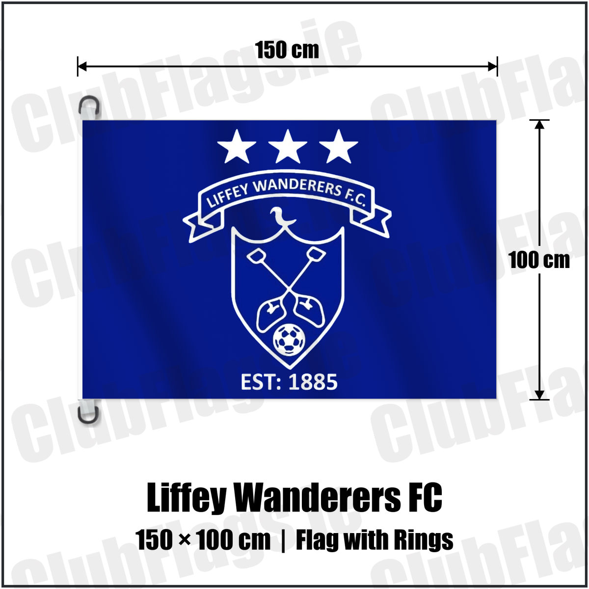Liffey Wanderers FC 150cm x 100cm Flag Pole Flag with Rings with the club crest and colours, Dublin Football - ClubFlags.ie