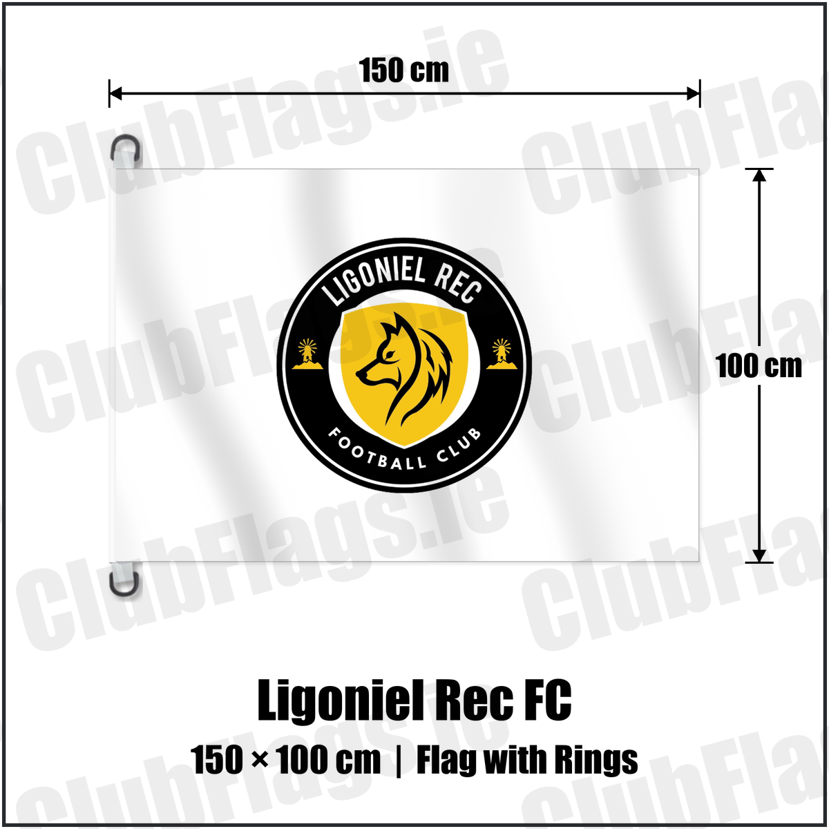 Ligoniel Rec FC 150cm x 100cm Flag Pole Flag with Rings with the club crest and colours, Antrim Football - ClubFlags.ie