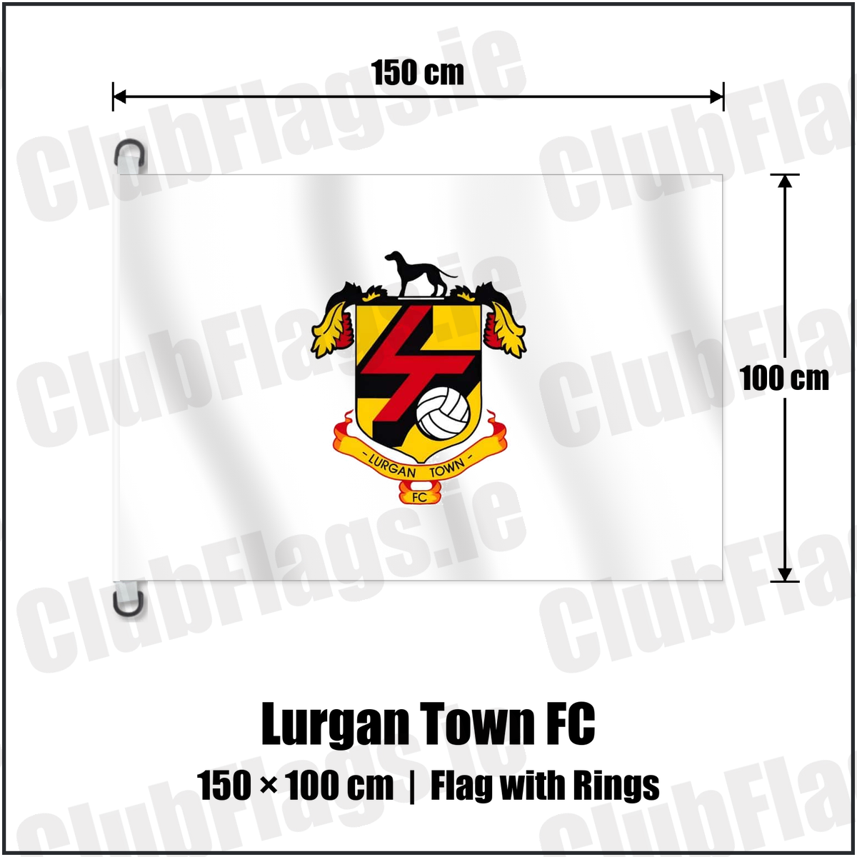 Lurgan Town FC 150cm x 100cm Flag Pole Flag with Rings with the club crest and colours, Armagh Football - ClubFlags.ie