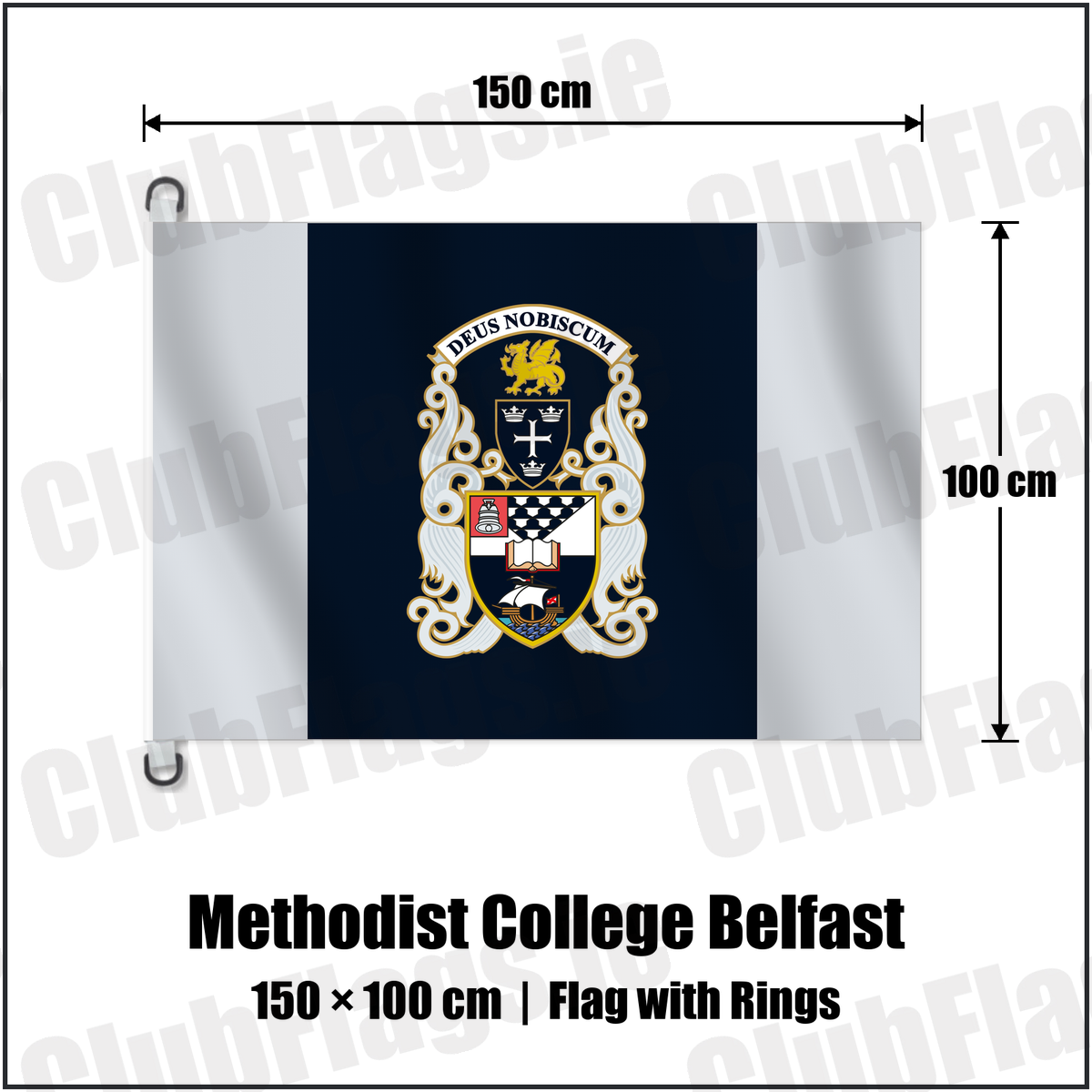 Methodist College Belfast 150cm x 100cm Flag Pole Flag with Rings with the club crest and colours, Antrim Rugby - ClubFlags.ie
