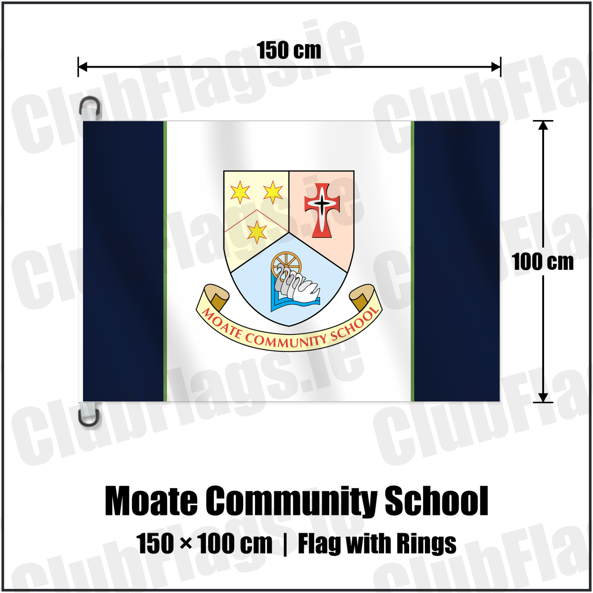 Moate Community School 150cm x 100cm Flag Pole Flag with Rings with the club crest and colours, Westmeath GAA - ClubFlags.ie