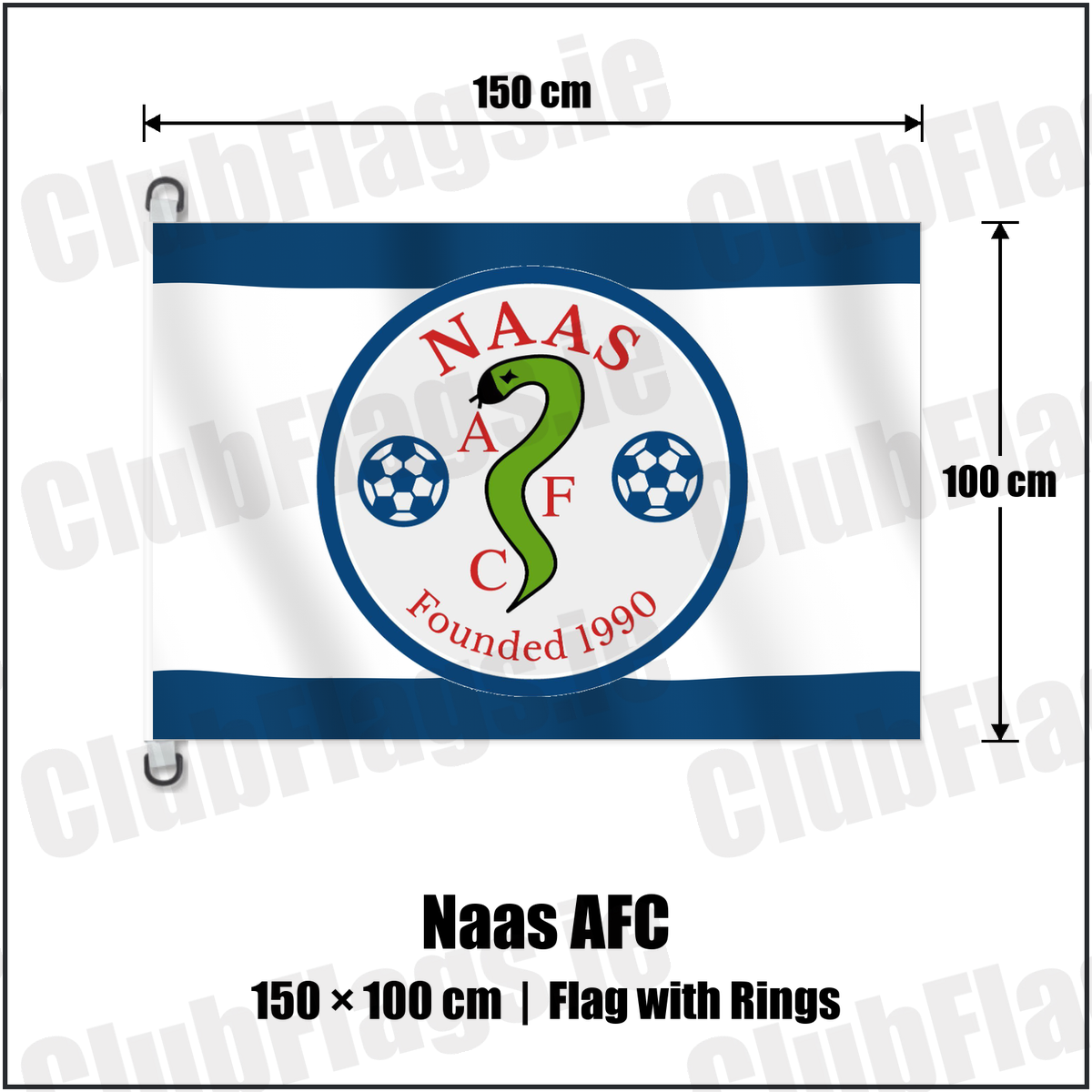 Naas AFC 150cm x 100cm Flag Pole Flag with Rings with the club crest and colours, Kildare Football - ClubFlags.ie