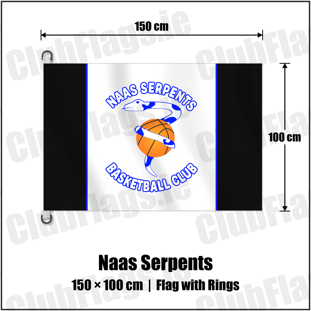 Naas Serpents 150cm x 100cm Flag Pole Flag with Rings with the club crest and colours, Kildare Basketball - ClubFlags.ie