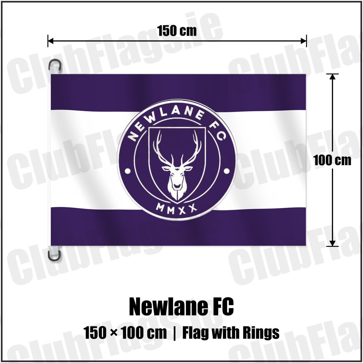 Newlane FC 150cm x 100cm Flag Pole Flag with Rings with the club crest and colours, Dublin Football - ClubFlags.ie