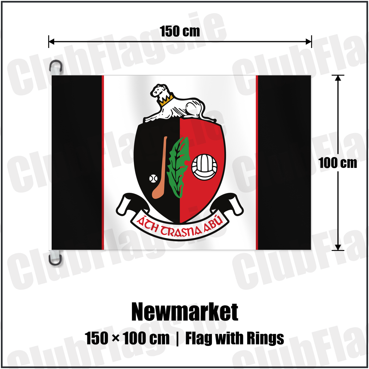 Newmarket 150cm x 100cm Flag Pole Flag with Rings with the verified club crest and colours, Cork GAA - ClubFlags.ie