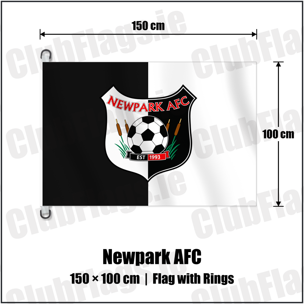 Newpark AFC 150cm x 100cm Flag Pole Flag with Rings with the verified club crest and colours, Kilkenny Football - ClubFlags.ie