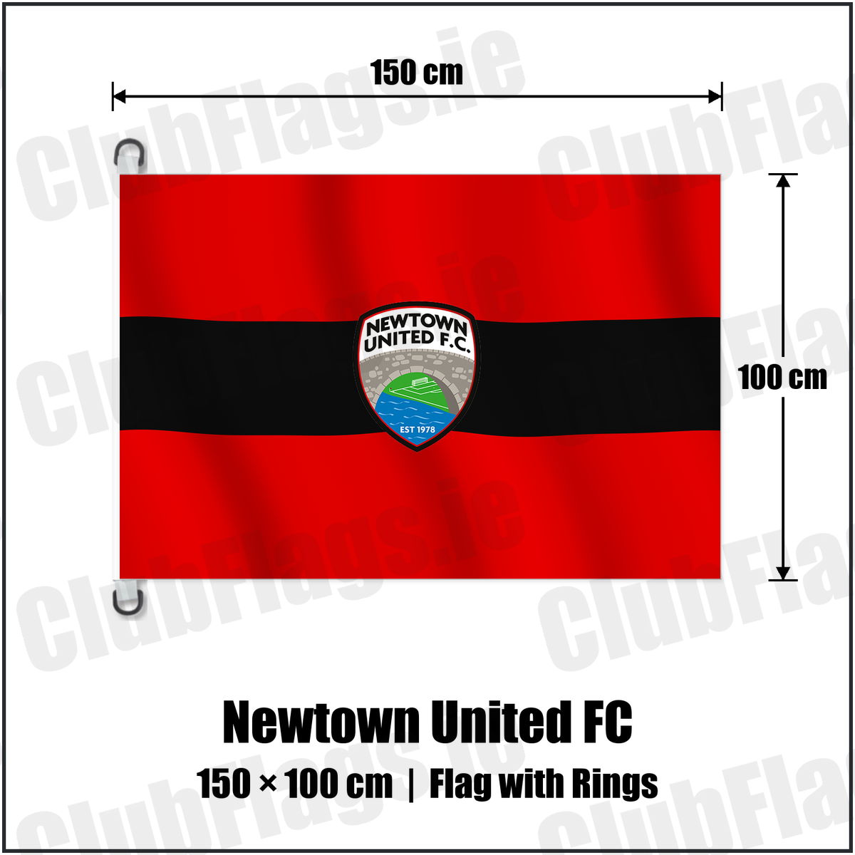 Newtown United FC 150cm x 100cm Flag Pole Flag with Rings with the club crest and colours, Meath Football - ClubFlags.ie