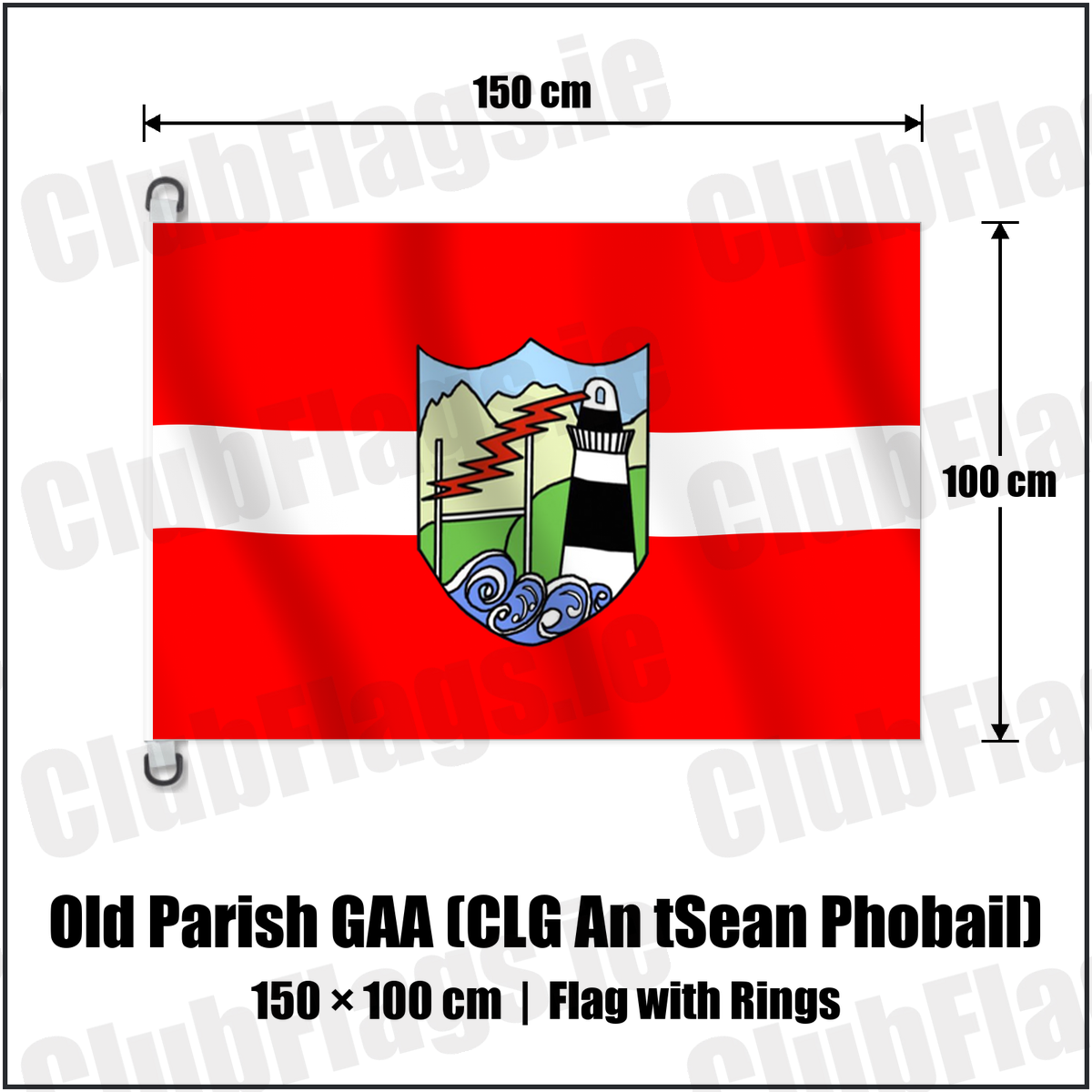 Old Parish GAA (CLG An tSean Phobail) 150cm x 100cm Flag Pole Flag with Rings with the verified club crest and colours, Waterford GAA - ClubFlags.ie
