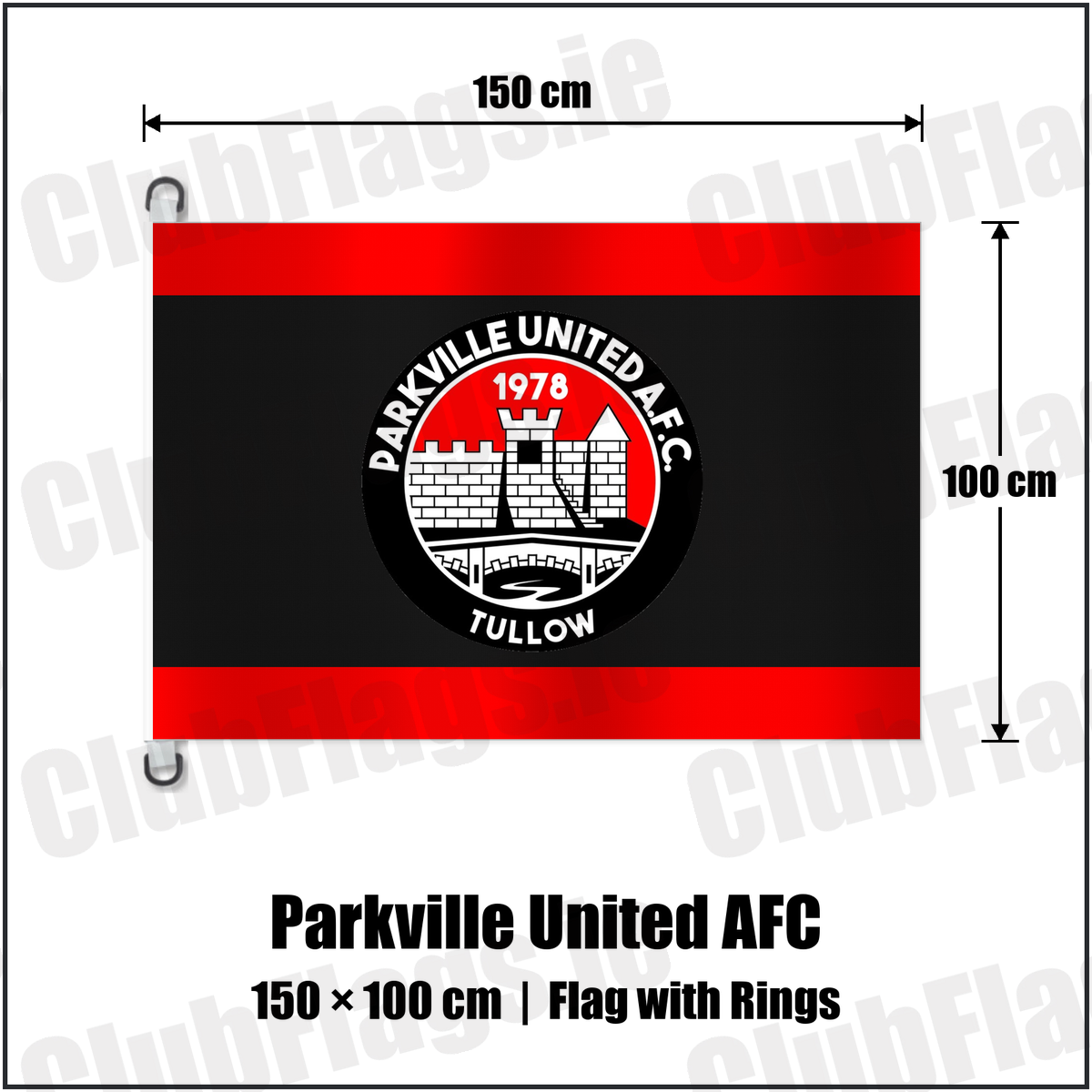 Parkville United AFC 150cm x 100cm Flag Pole Flag with Rings with the club crest and colours, Carlow football - ClubFlags.ie
