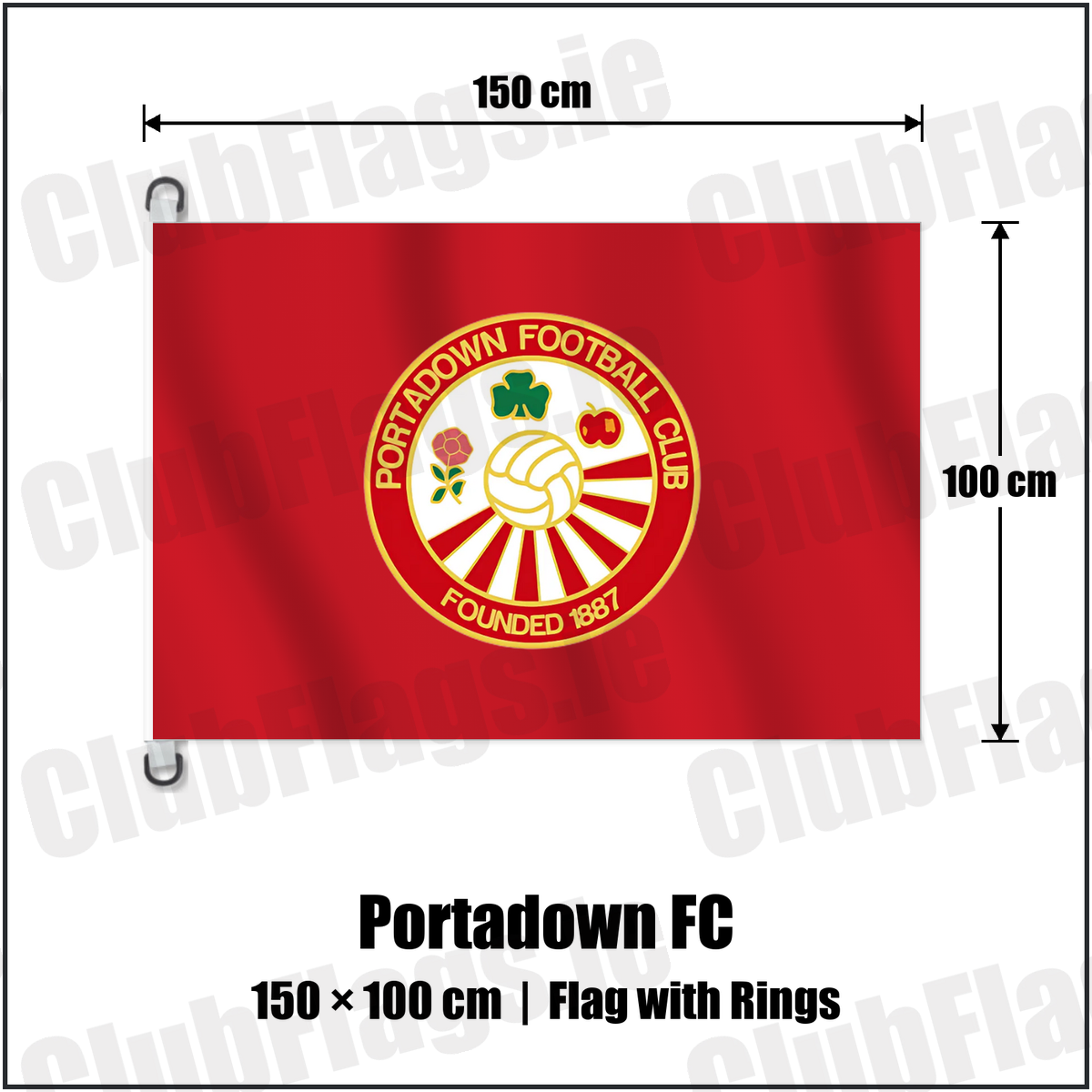 Portadown FC 150cm x 100cm Flag Pole Flag with Rings with the club crest and colours, Armagh Football - ClubFlags.ie