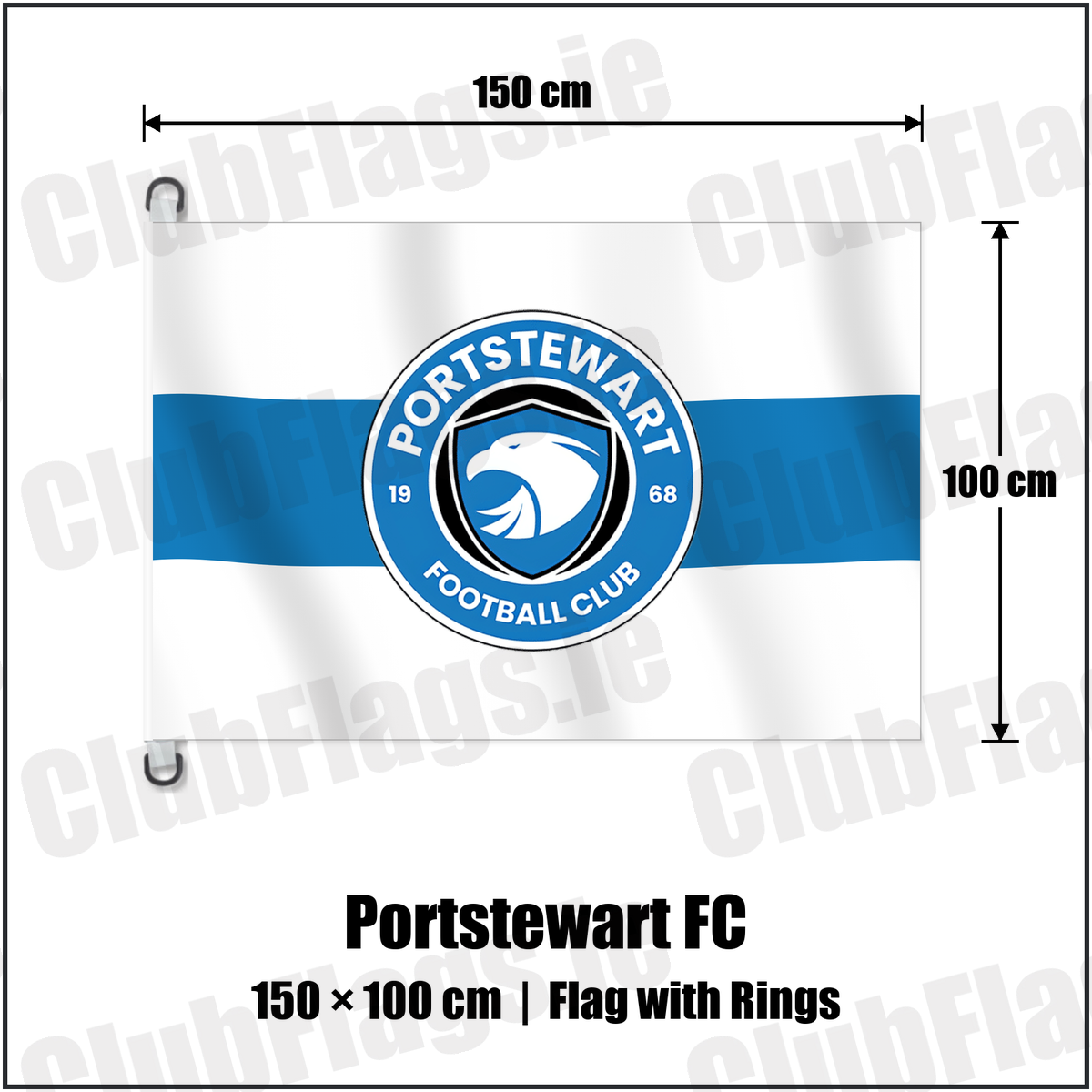 Portstewart FC 150cm x 100cm Flag Pole Flag with Rings with the club crest and colours, Derry Football - ClubFlags.ie