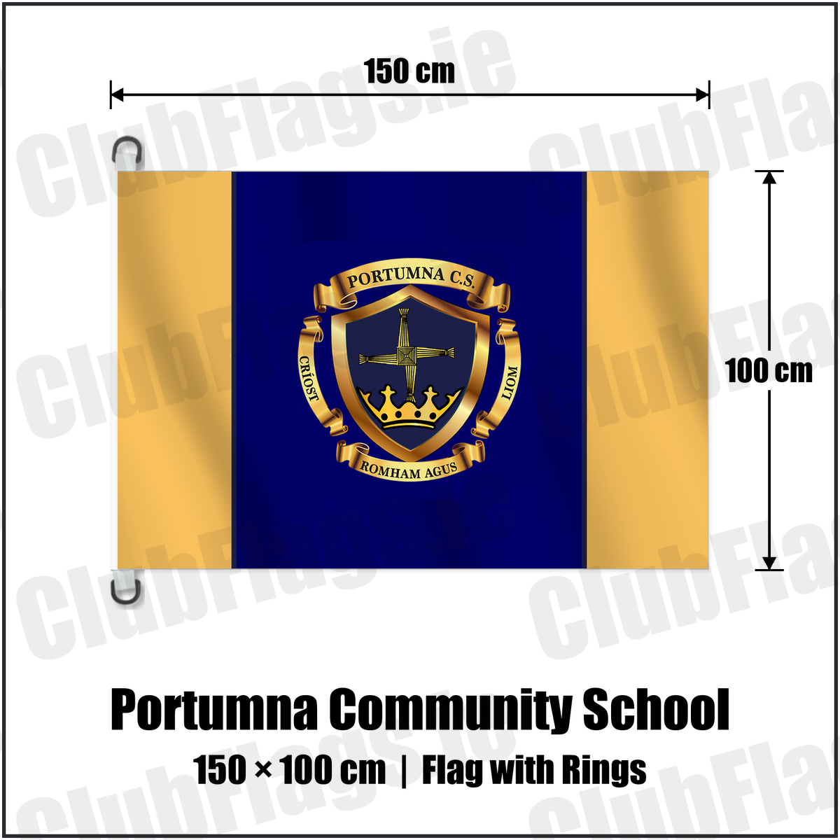Portumna Community School 150cm x 100cm Flag Pole Flag with Rings with the club crest and colours, Galway GAA - ClubFlags.ie