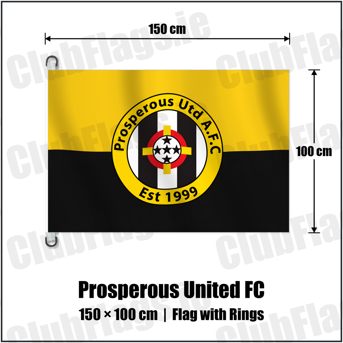 Prosperous United FC 150cm x 100cm Flag Pole Flag with Rings with the verified club crest and colours, Kildare Football - ClubFlags.ie