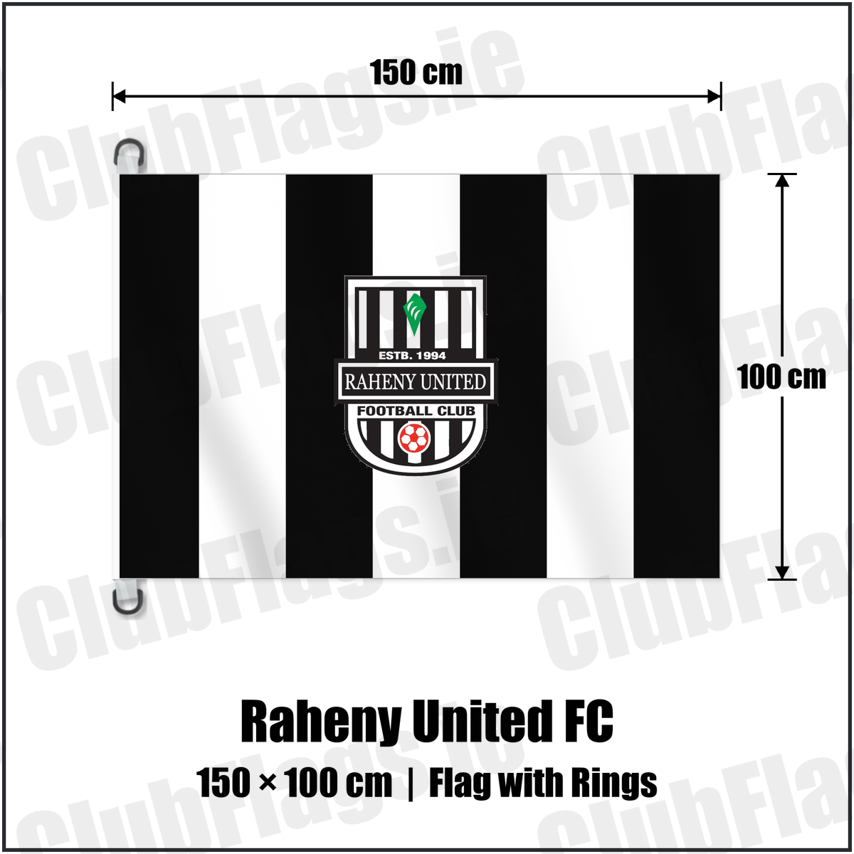 Raheny United FC 150cm x 100cm Flag Pole Flag with Rings with the club crest and colours, Dublin Football - ClubFlags.ie