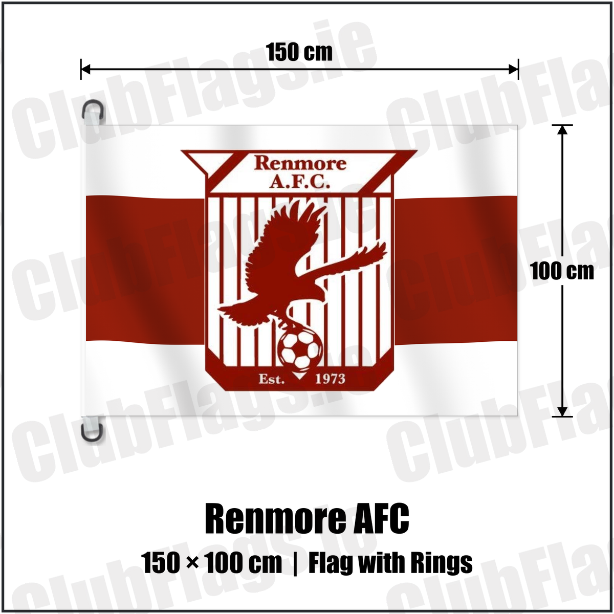 Renmore AFC 150cm x 100cm Flag Pole Flag with Rings with the verified club crest and colours, Galway Football - ClubFlags.ie