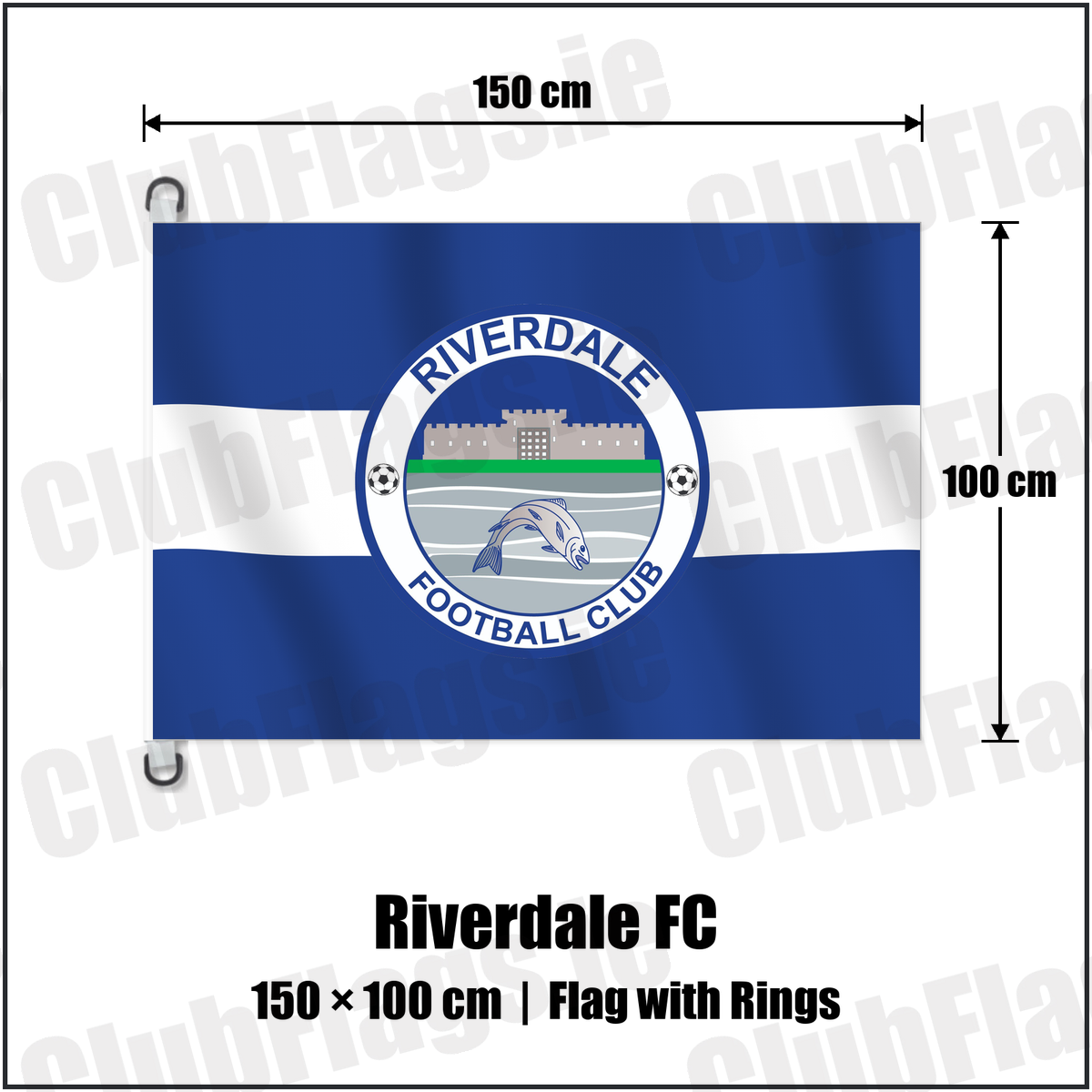 Riverdale FC 150cm x 100cm Flag Pole Flag with Rings with the club crest and colours, Tyrone Football - ClubFlags.ie