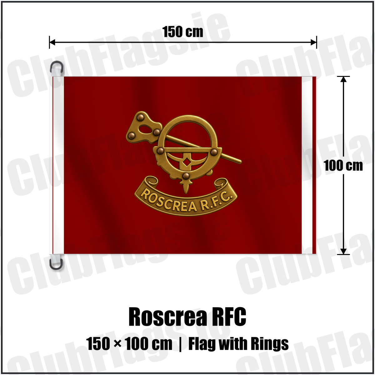 Roscrea RFC 150cm x 100cm Flag Pole Flag with Rings with the club crest and colours, Tipperary Rugby - ClubFlags.ie