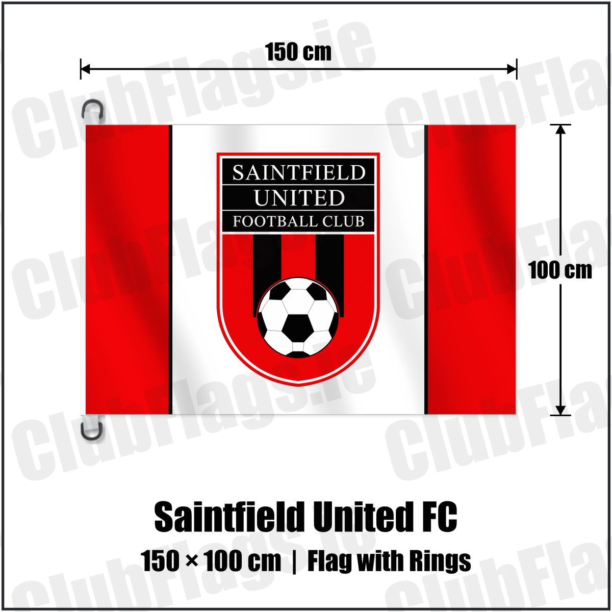 Saintfield United FC 150cm x 100cm Flag Pole Flag with Rings with the club crest and colours, Down Football - ClubFlags.ie