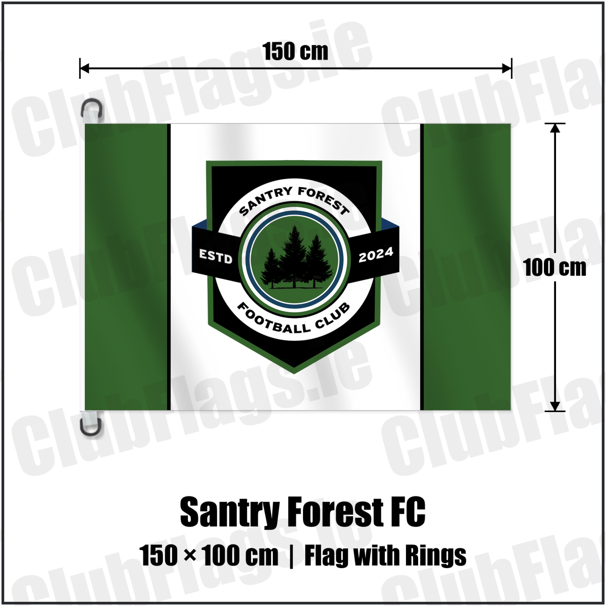 Santry Forest FC 150cm x 100cm Flag Pole Flag with Rings with the club crest and colours, Dublin Football - ClubFlags.ie