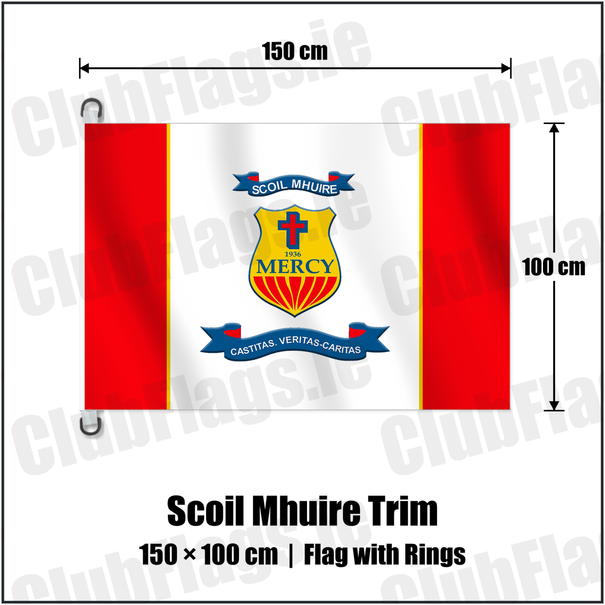 Scoil Mhuire Trim 150cm x 100cm Flag Pole Flag with Rings with the club crest and colours, Meath GAA - ClubFlags.ie