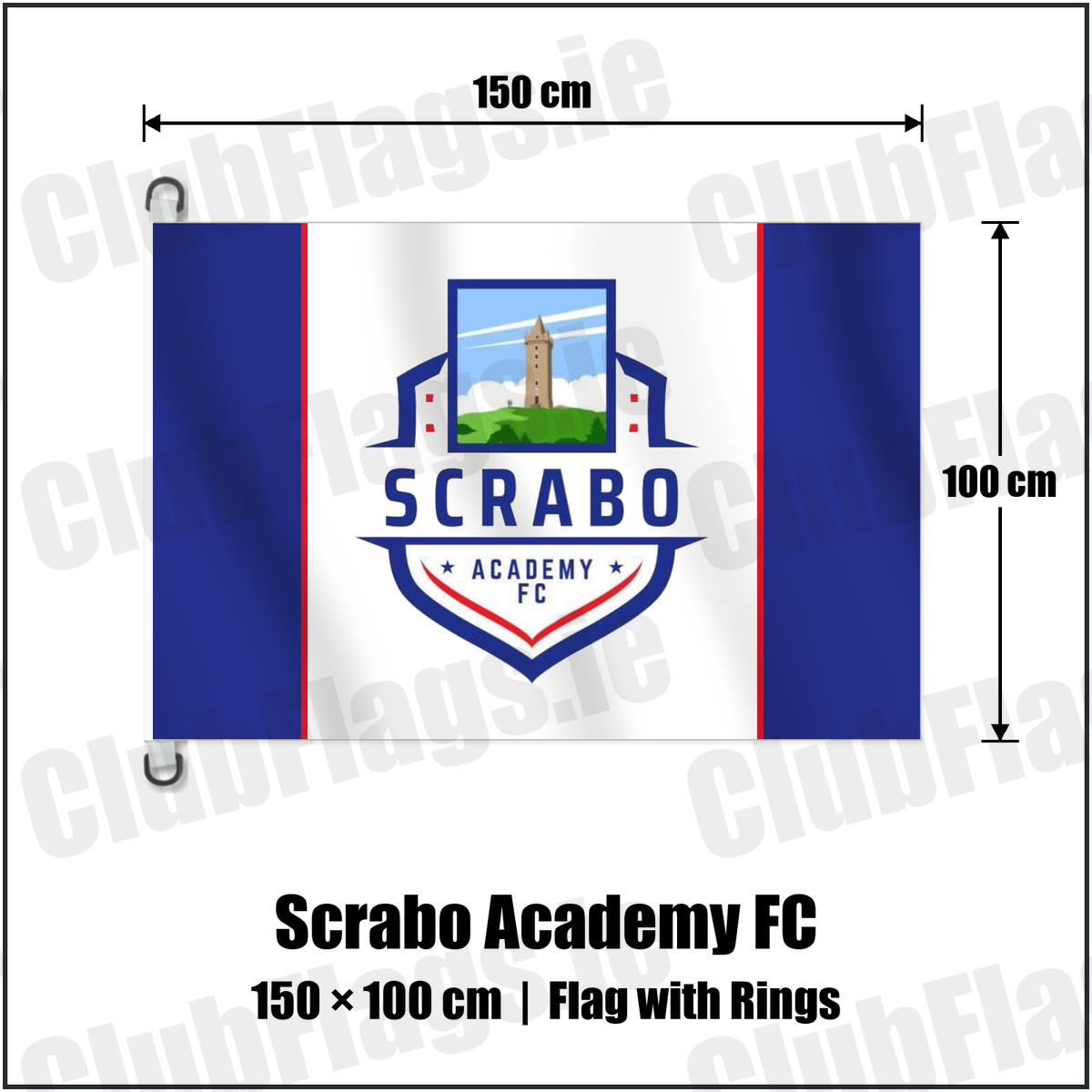 Scrabo Academy FC 150cm x 100cm Flag Pole Flag with Rings with the club crest and colours, Down Football - ClubFlags.ie