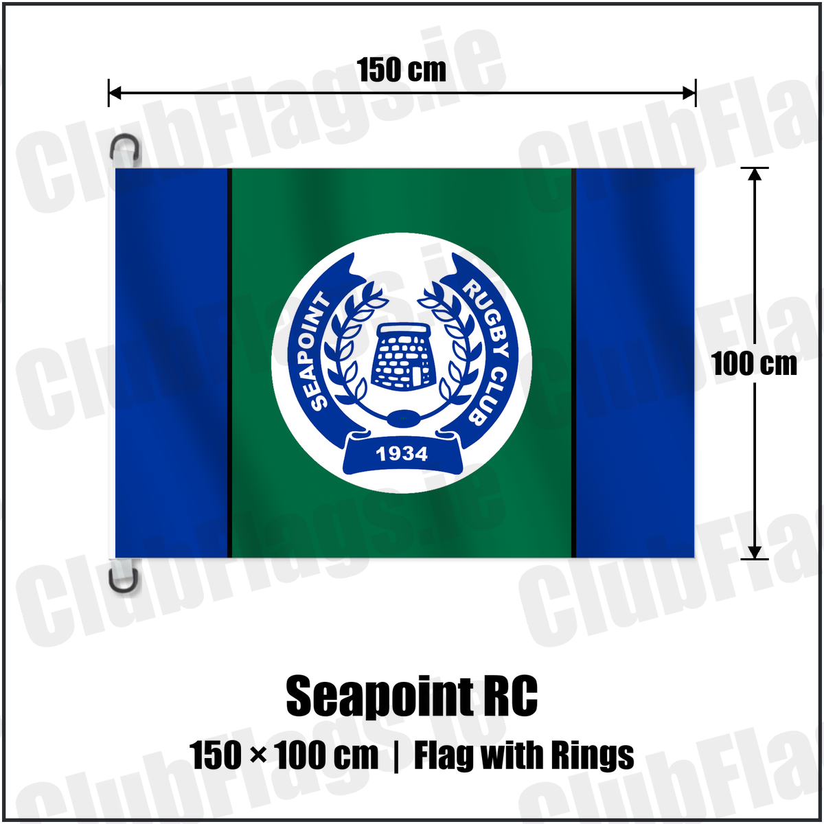 Seapoint RC 150cm x 100cm Flag Pole Flag with Rings with the club crest and colours, Dublin Rugby - ClubFlags.ie
