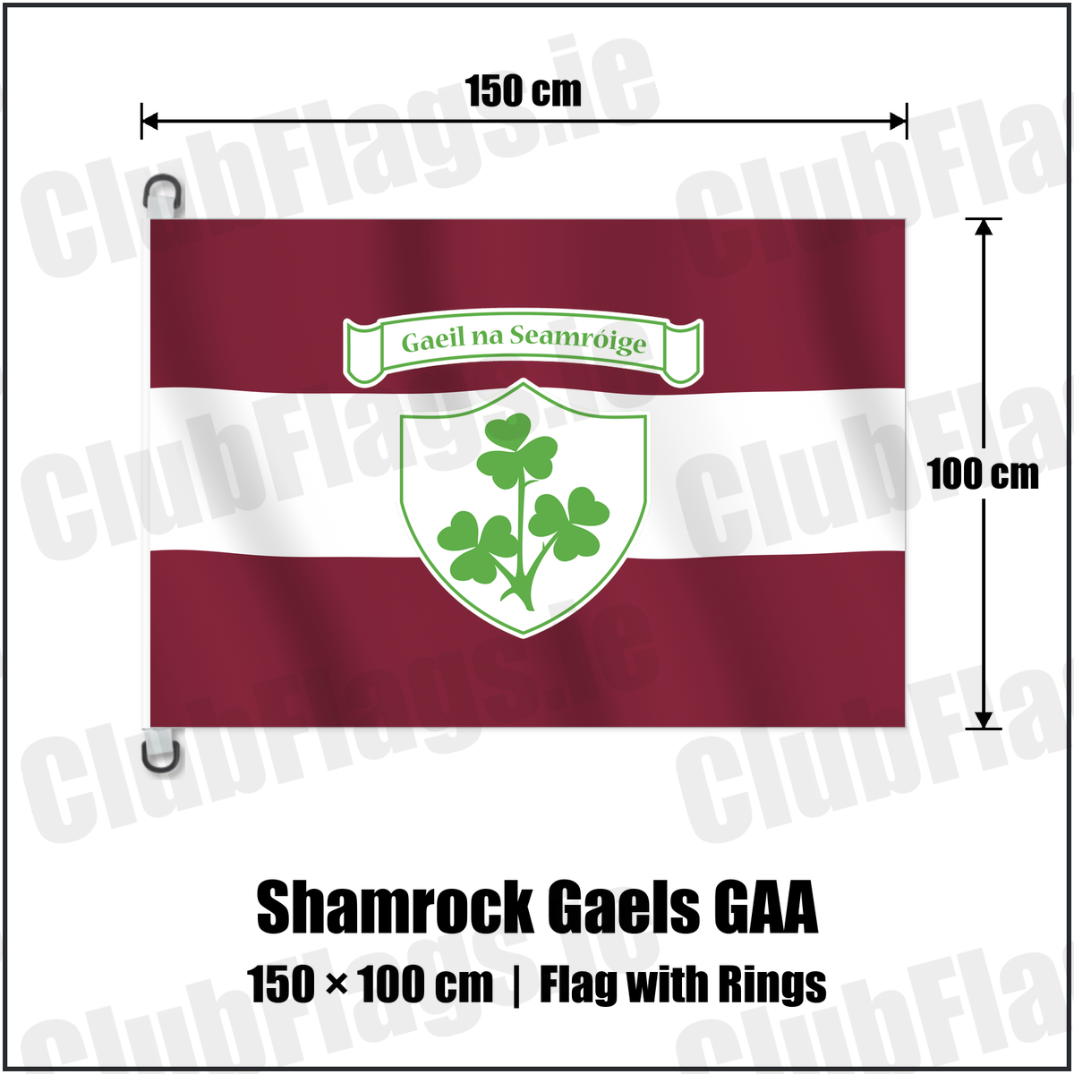 Shamrock Gaels GAA 150cm x 100cm Flag Pole Flag with Rings with the club crest and colours, Sligo GAA - ClubFlags.ie