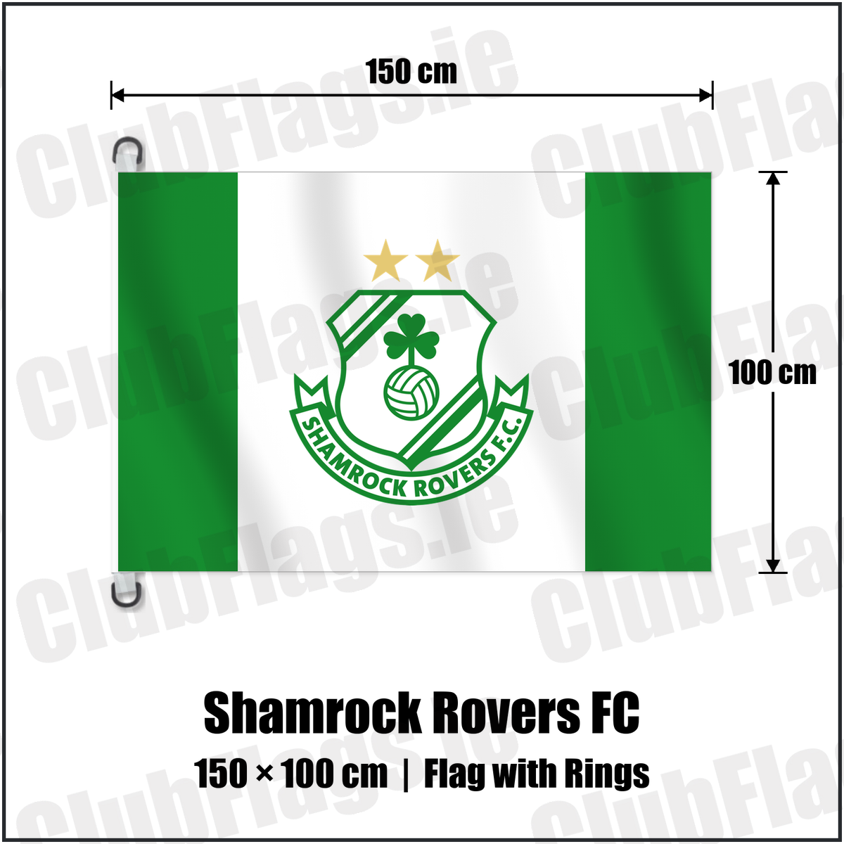 Shamrock Rovers FC 150cm x 100cm Flag Pole Flag with Rings with the club crest and colours, Dublin Football - ClubFlags.ie