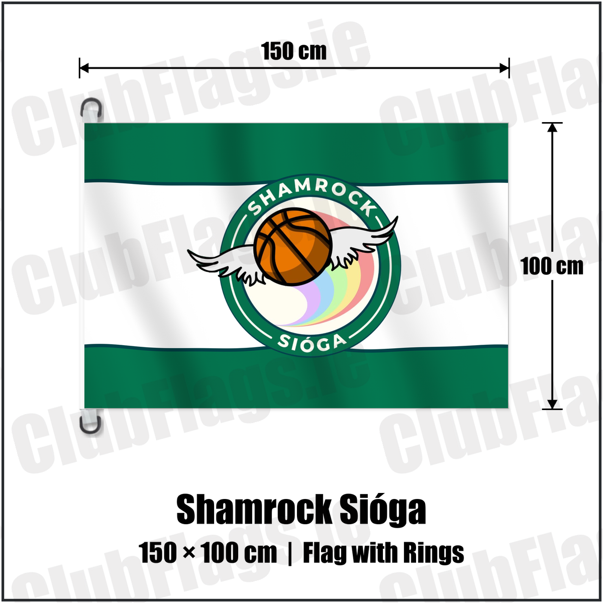 Shamrock Sióga 150cm x 100cm Flag Pole Flag with Rings with the club crest and colours, Dublin Basketball - ClubFlags.ie