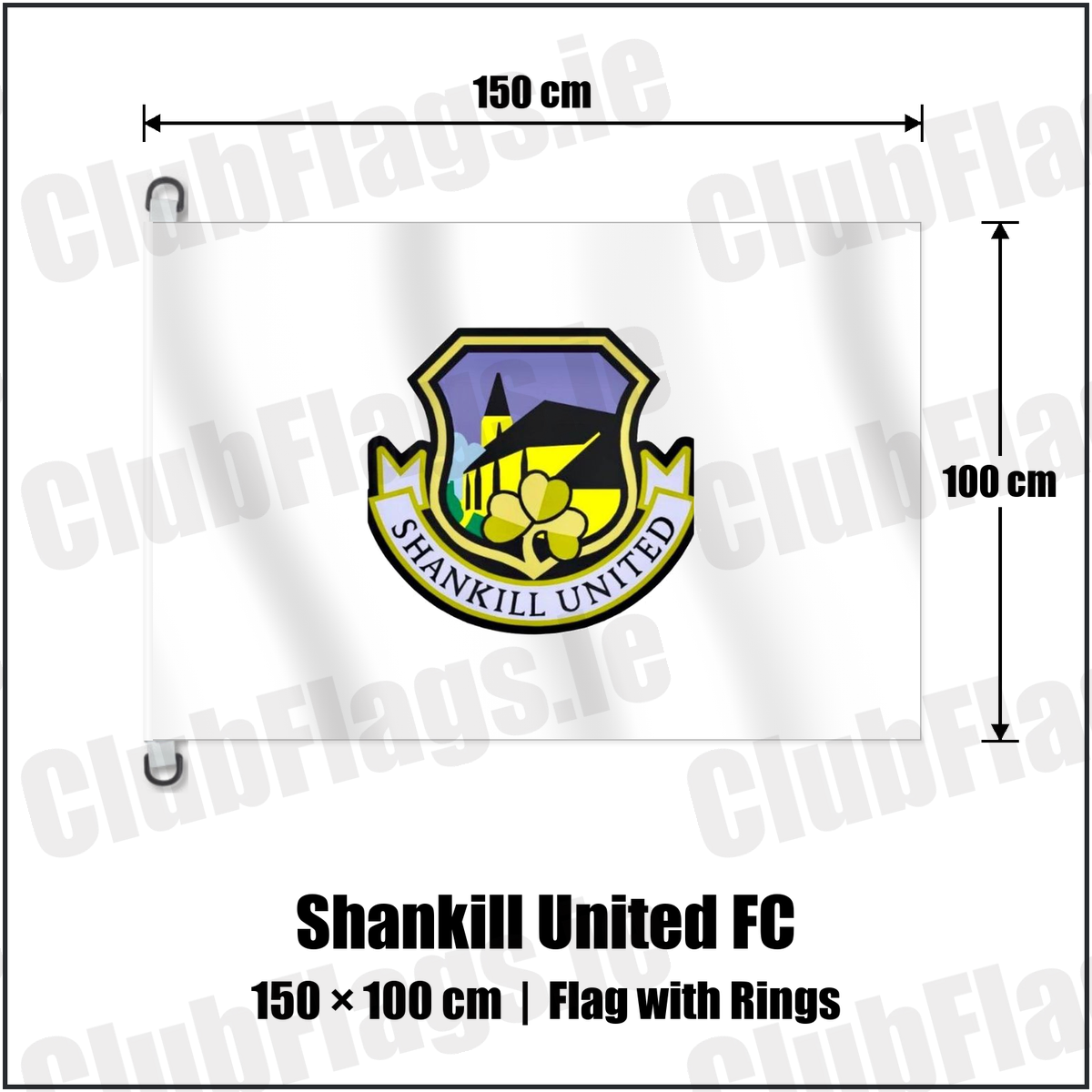 Shankill United FC 150cm x 100cm Flag Pole Flag with Rings with the club crest and colours, Antrim Football - ClubFlags.ie