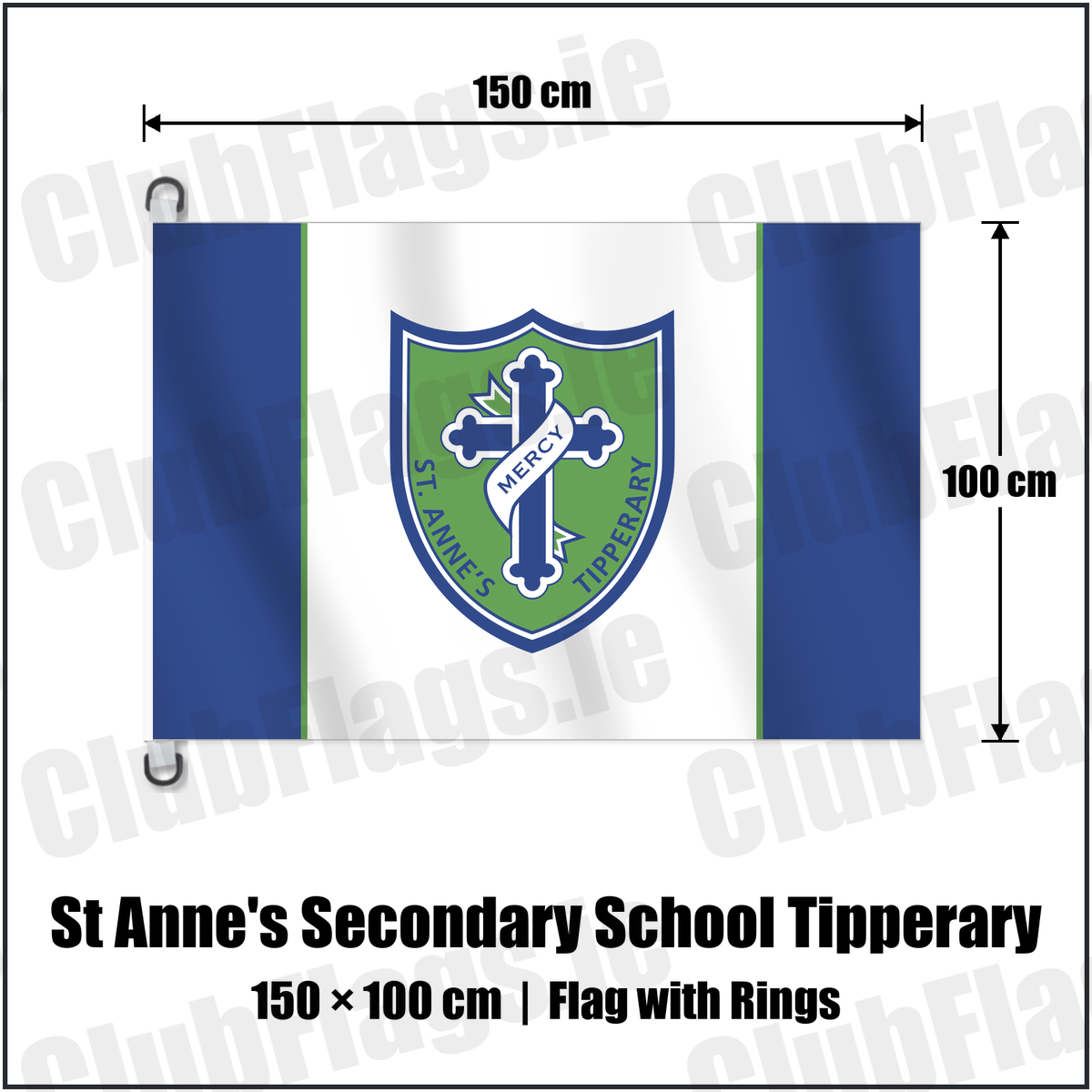 St Anne's Secondary School Tipperary 150cm x 100cm Flag Pole Flag with Rings with the club crest and colours, Tipperary GAA - ClubFlags.ie