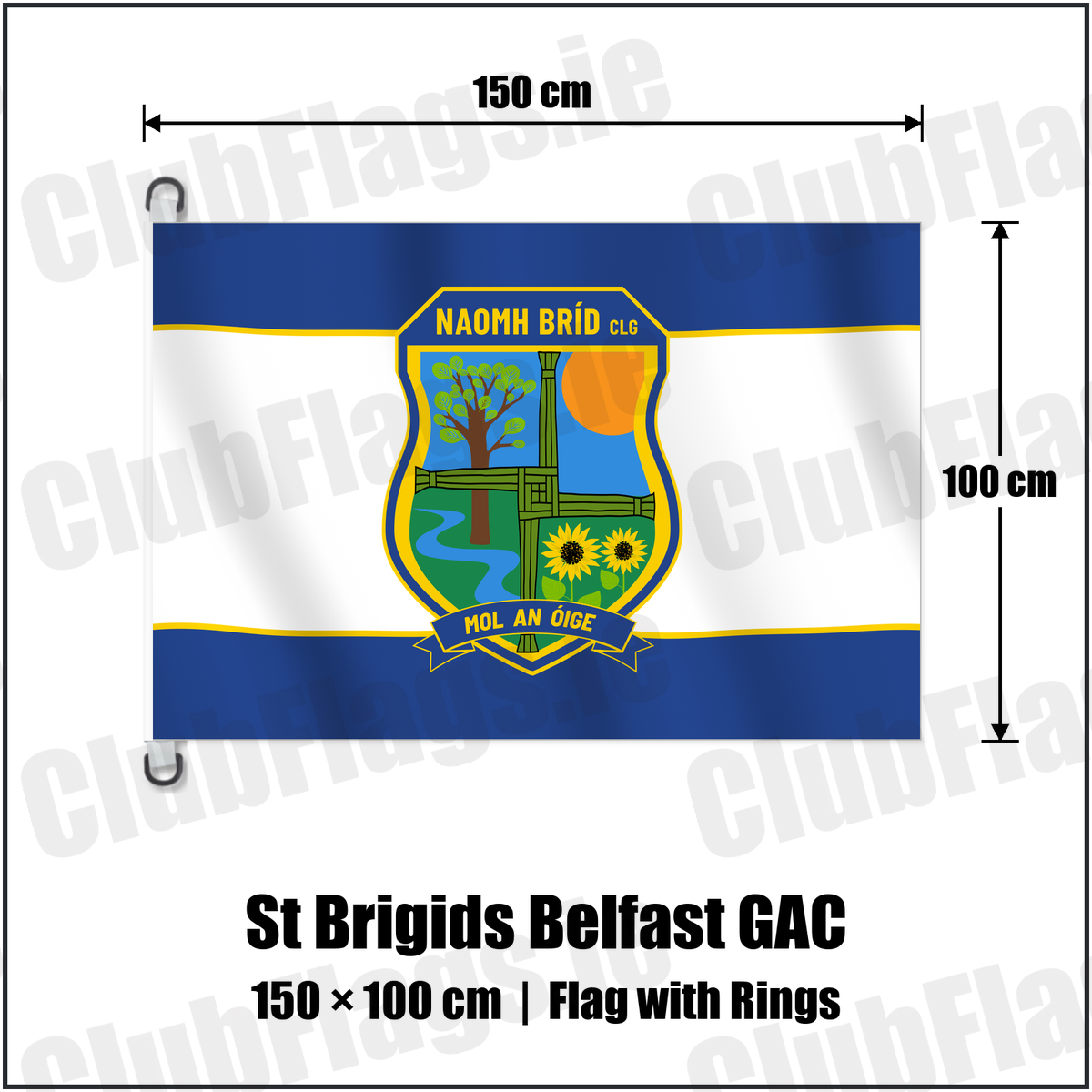 St Brigids Belfast GAC 150cm x 100cm Flag Pole Flag with Rings with the club crest and colours, Antrim GAA - ClubFlags.ie