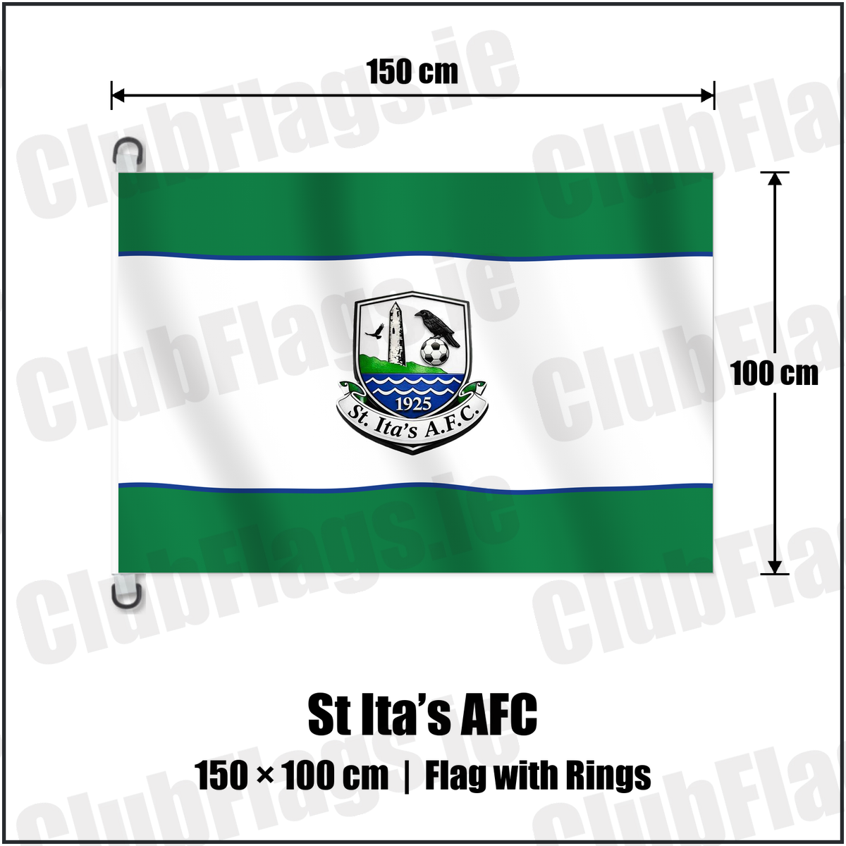St Ita’s AFC 150cm x 100cm Flag Pole Flag with Rings with the club crest and colours, Dublin Football - ClubFlags.ie