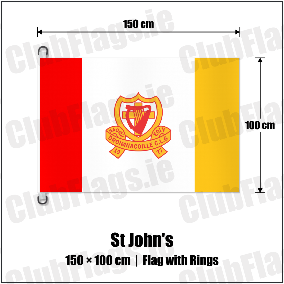 St John's 150cm x 100cm Flag Pole Flag with Rings with the club crest and colours, Down GAA - ClubFlags.ie