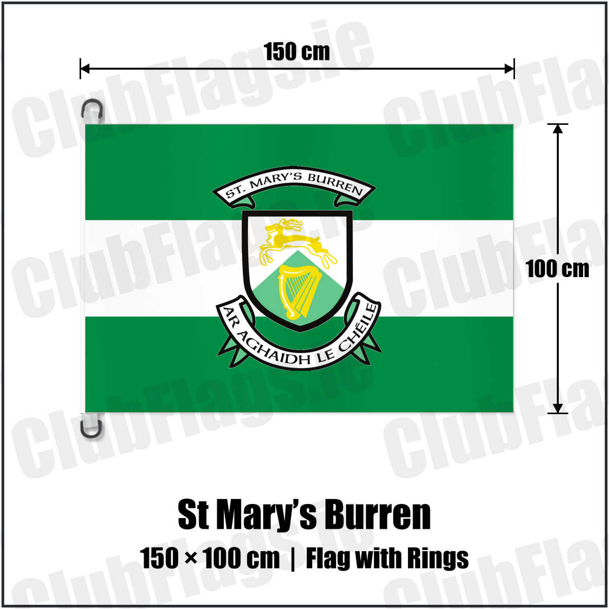 St Mary’s Burren 150cm x 100cm Flag Pole Flag with Rings with the club crest and colours, Down GAA - ClubFlags.ie