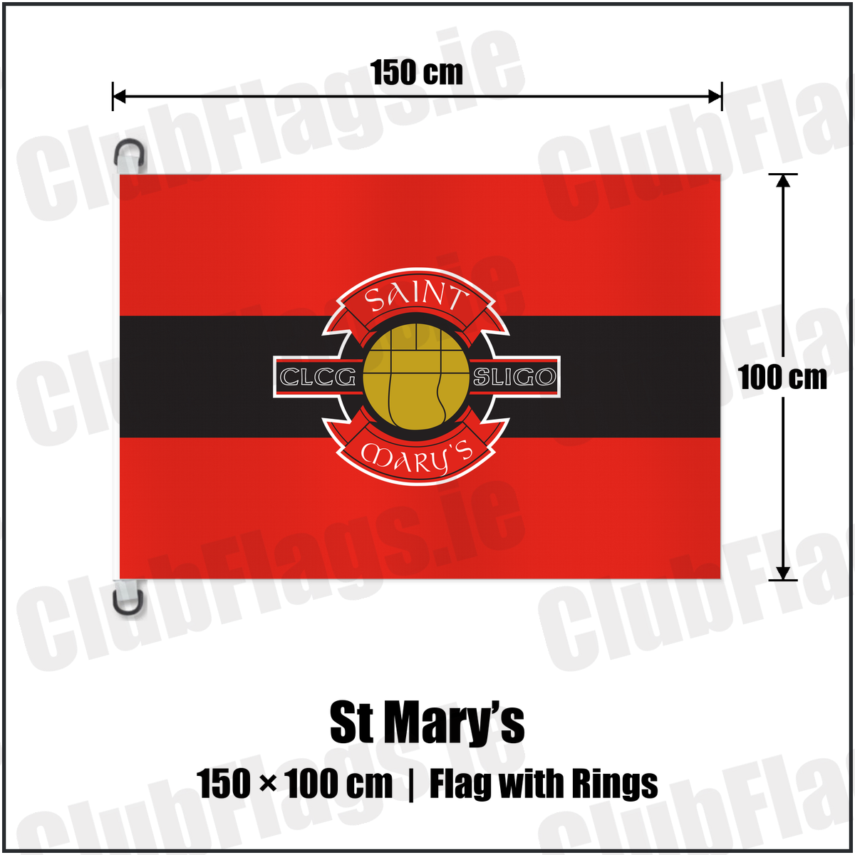 St Mary’s 150cm x 100cm Flag Pole Flag with Rings with the club crest and colours, Sligo GAA - ClubFlags.ie