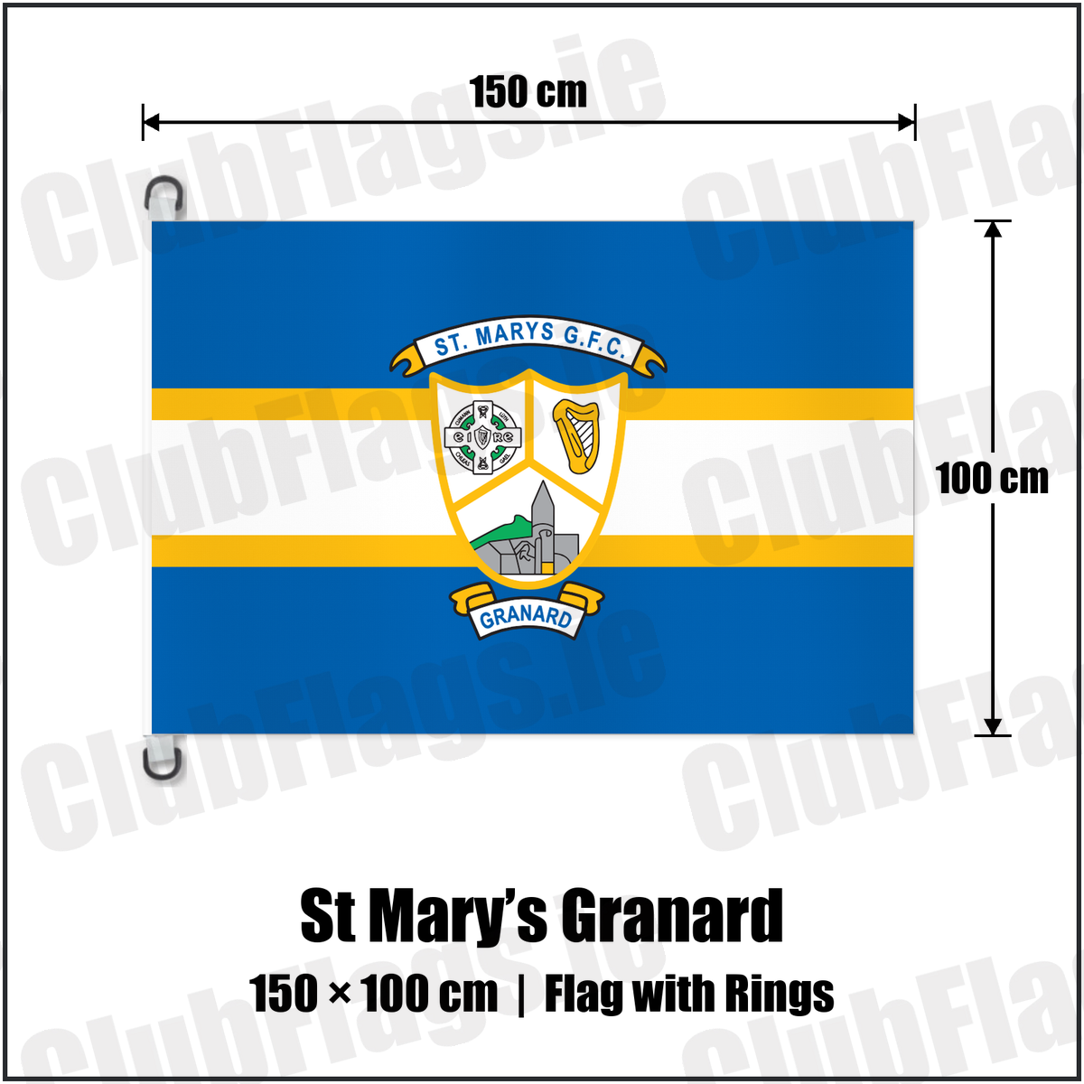 St Mary’s Granard 150cm x 100cm Flag Pole Flag with Rings with the club crest and colours, Longford GAA - ClubFlags.ie