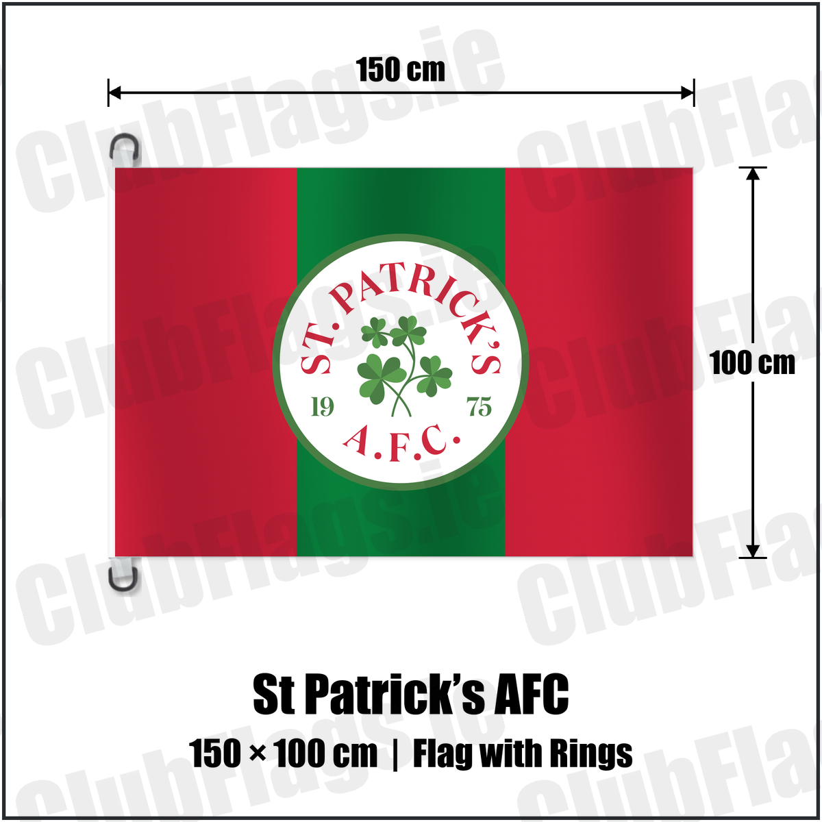 St Patrick’s AFC 150cm x 100cm Flag Pole Flag with Rings with the club crest and colours, Carlow football - ClubFlags.ie