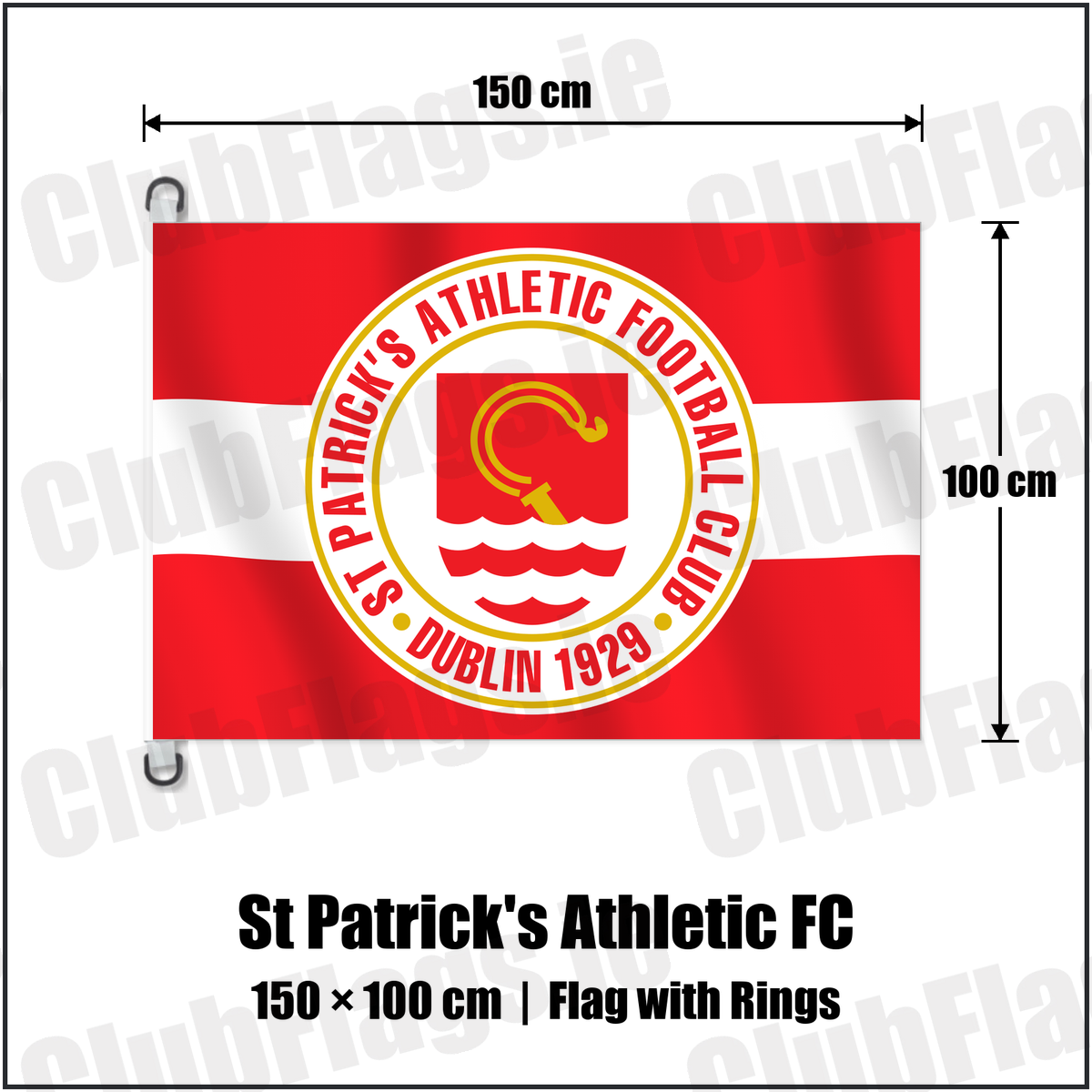 St Patrick's Athletic FC 150cm x 100cm Flag Pole Flag with Rings with the club crest and colours, Dublin Football - ClubFlags.ie