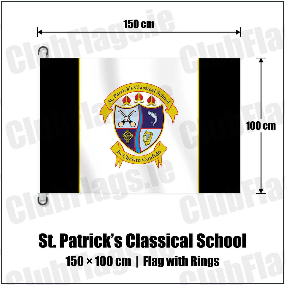 St. Patrick’s Classical School 150cm x 100cm Flag Pole Flag with Rings with the club crest and colours, Meath GAA - ClubFlags.ie