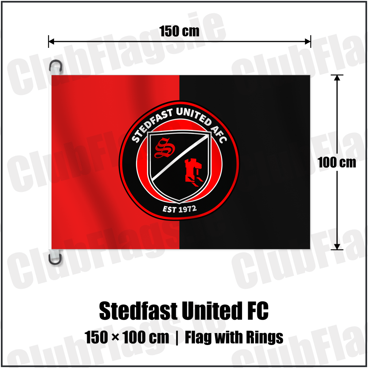Stedfast United FC 150cm x 100cm Flag Pole Flag with Rings with the verified club crest and colours, Dublin Football - ClubFlags.ie