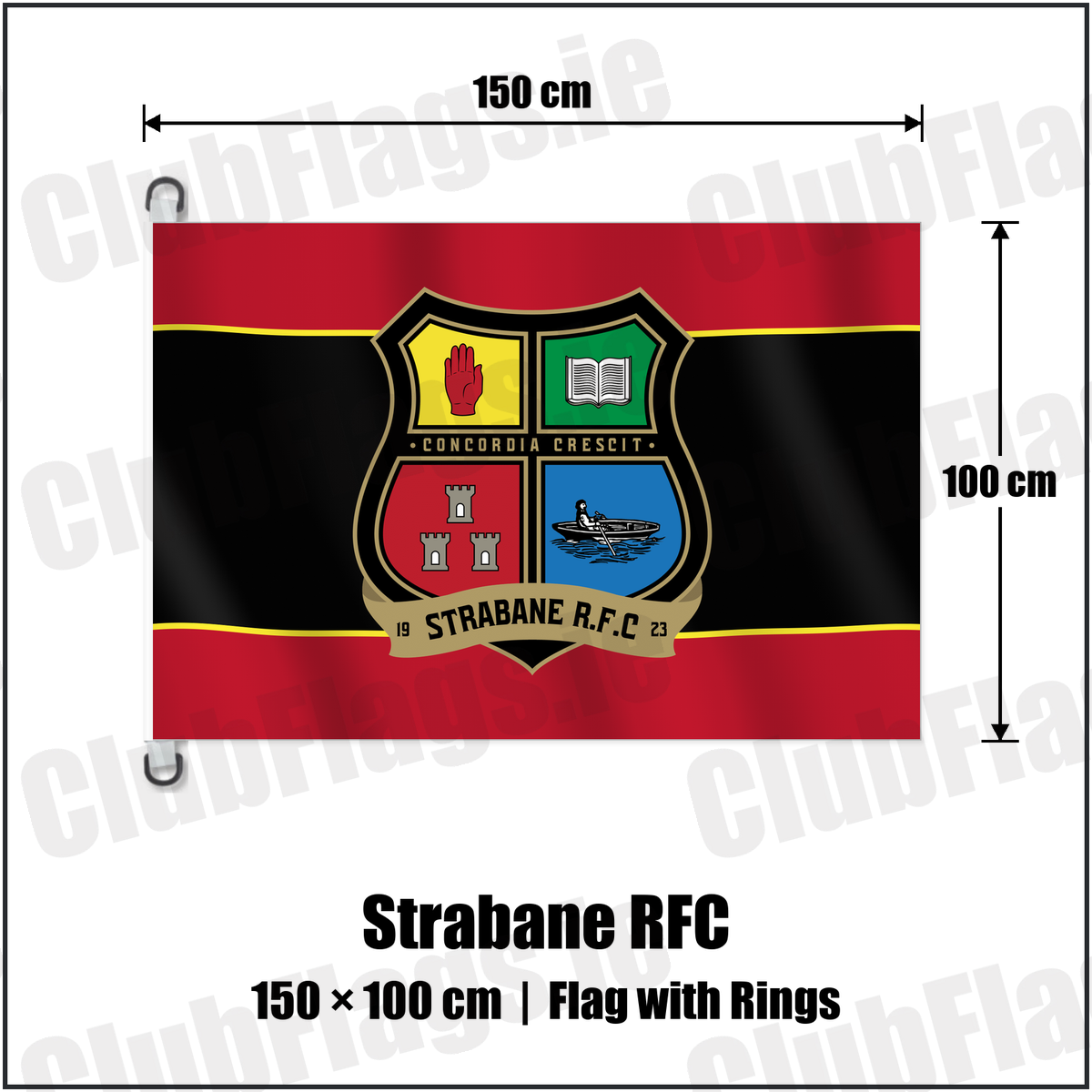 Strabane RFC 150cm x 100cm Flag Pole Flag with Rings with the club crest and colours, Tyrone Rugby - ClubFlags.ie